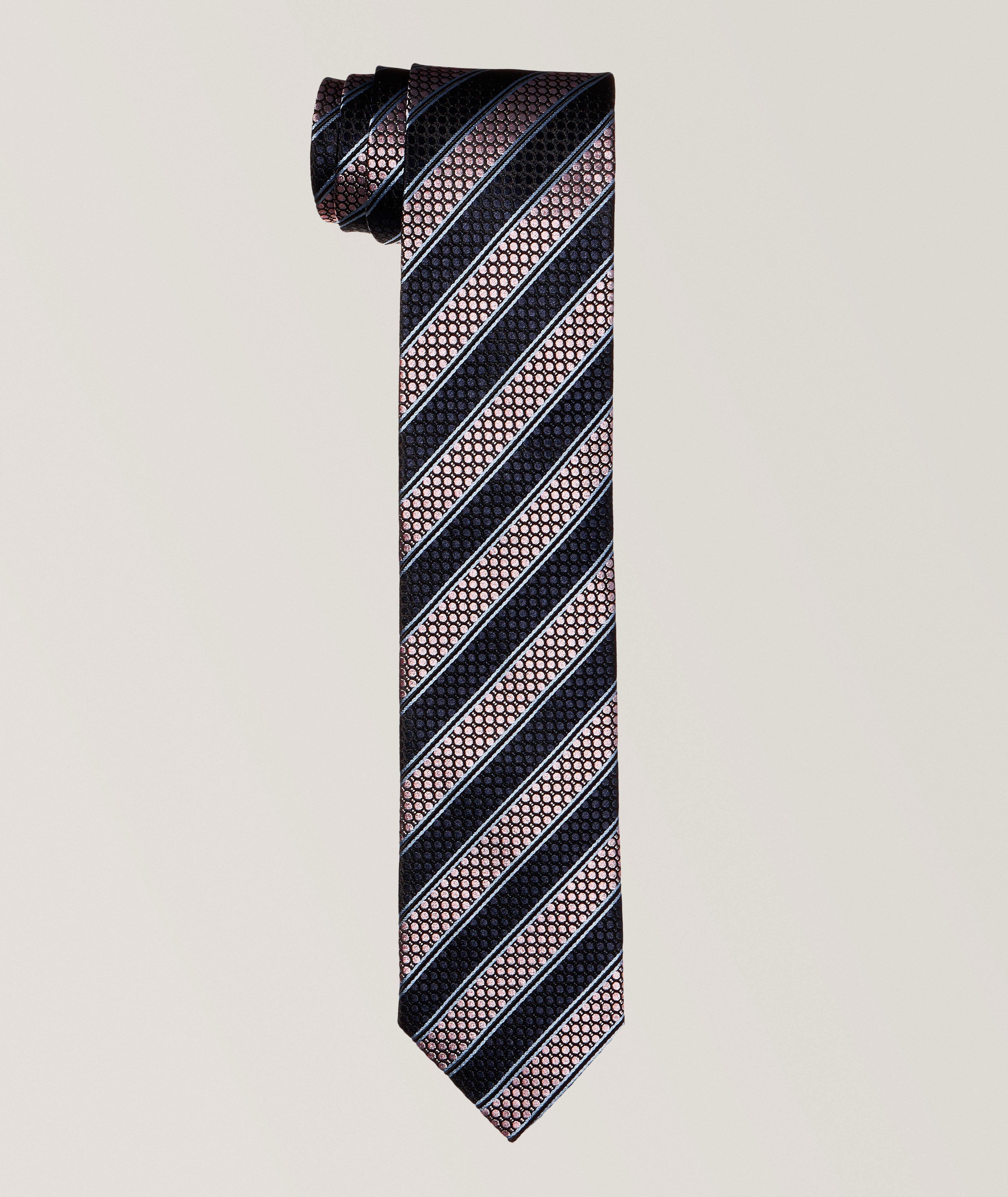 Striped & Geometric Pattern Silk-Cotton Tie image 0