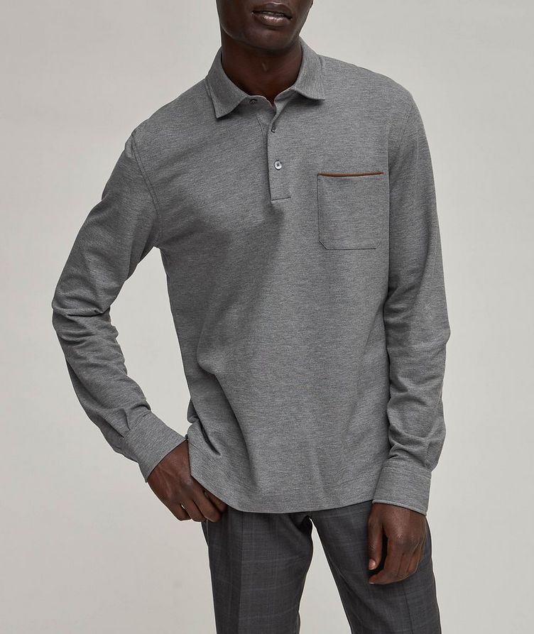 Mélange Contrast Suede Tipped Pocket Cotton Polo  image 1