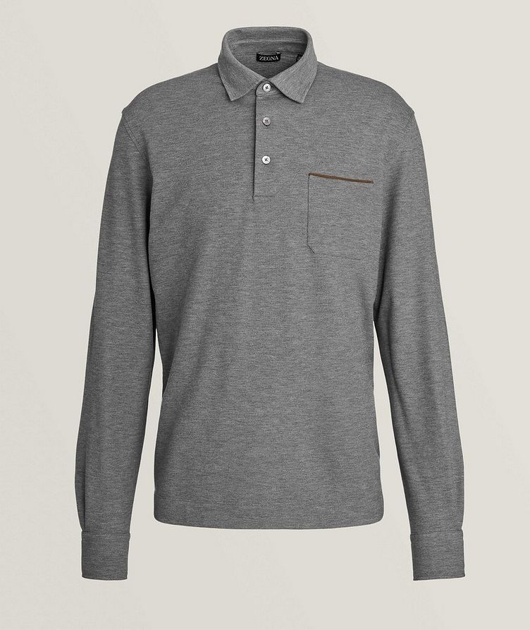 Mélange Contrast Suede Tipped Pocket Cotton Polo  image 0