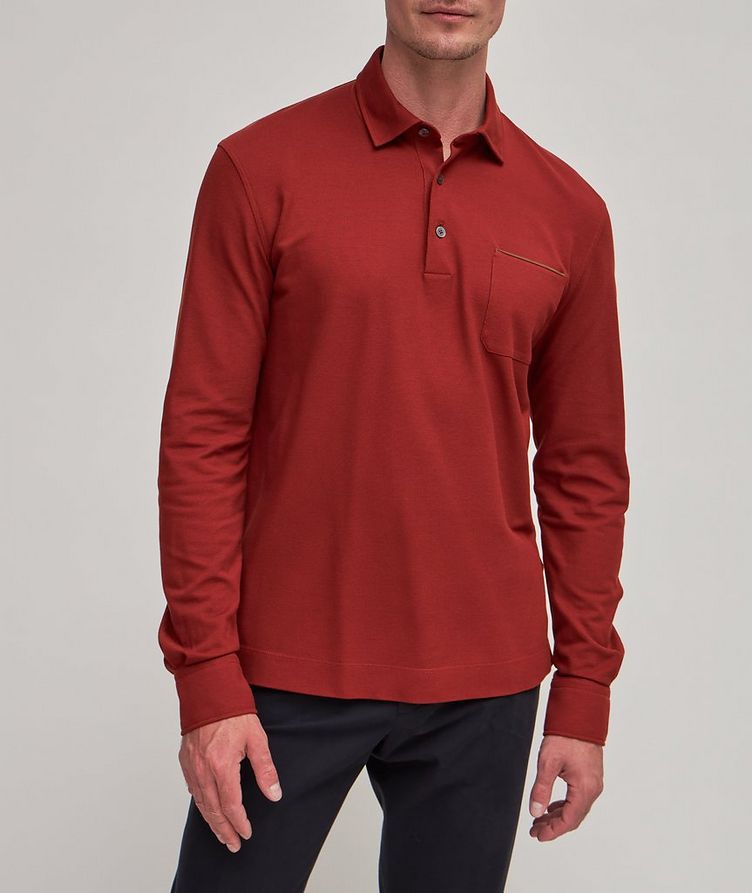Contrast Suede Tipped Pocket Cotton Polo  image 1