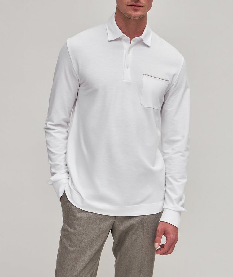 Contrast Suede Tipped Pocket Cotton Polo  image 1
