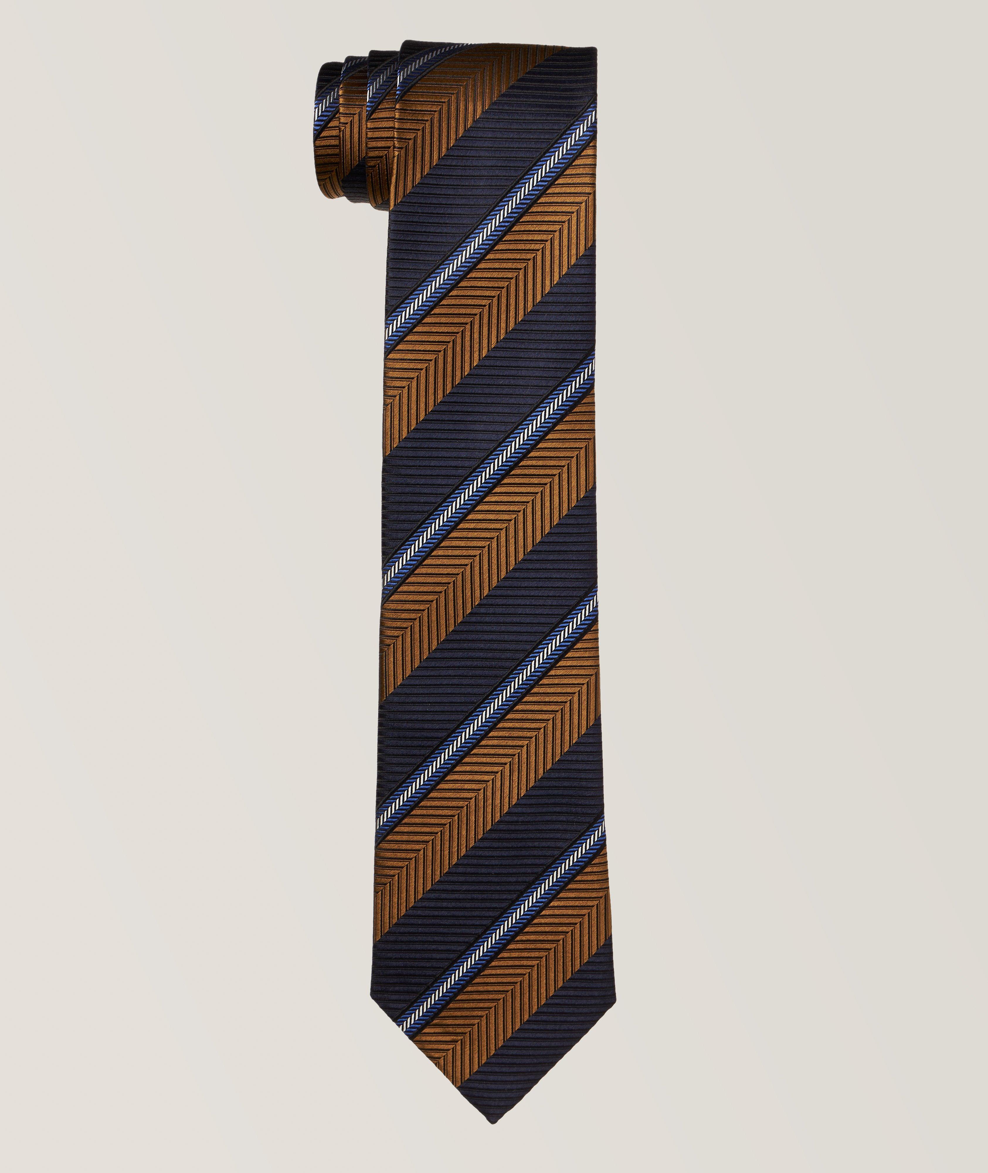Vicuna Herringbone Striped Pattern Silk Tie