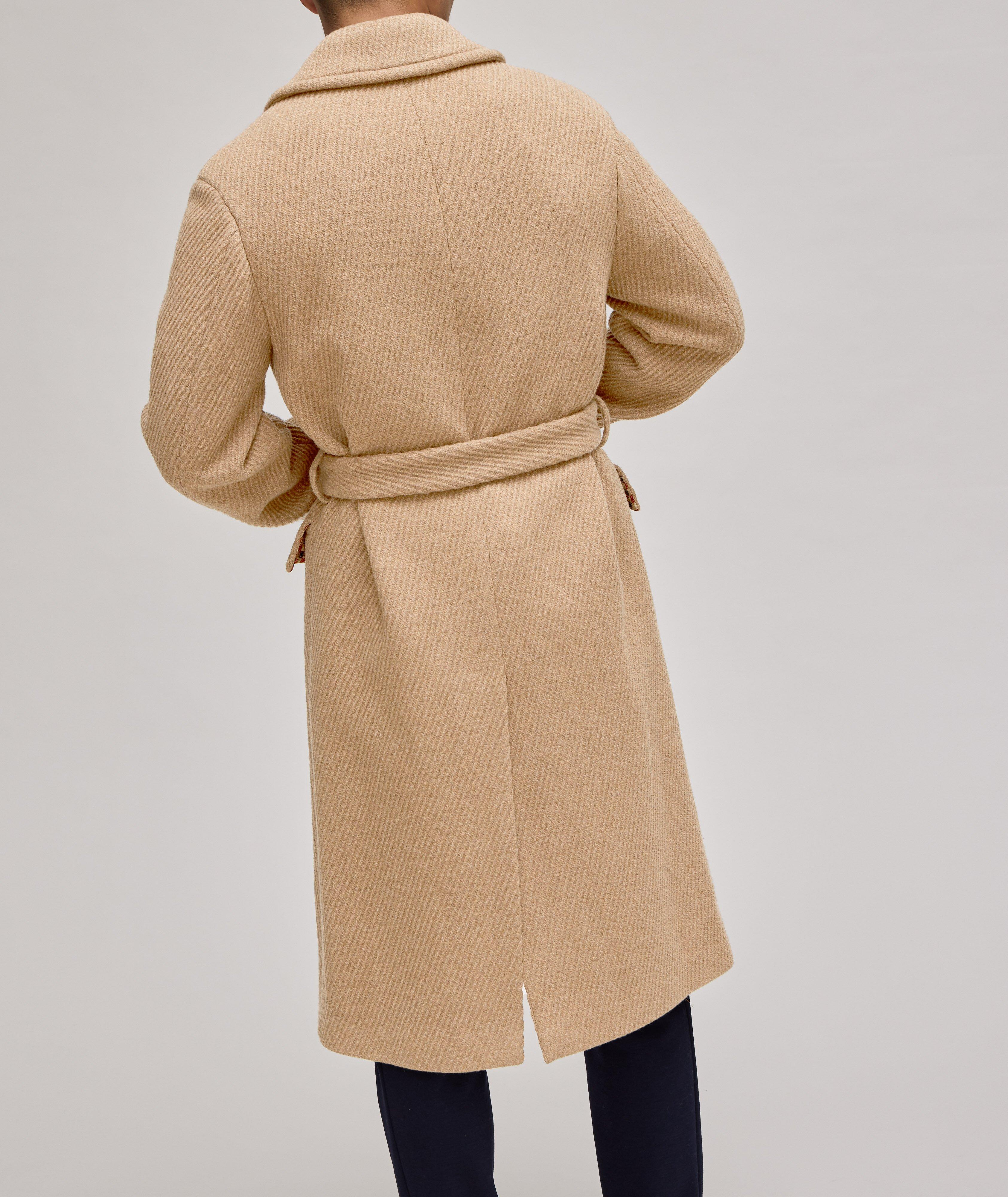 Textured Wool-Blend Twill Belted Overcoat