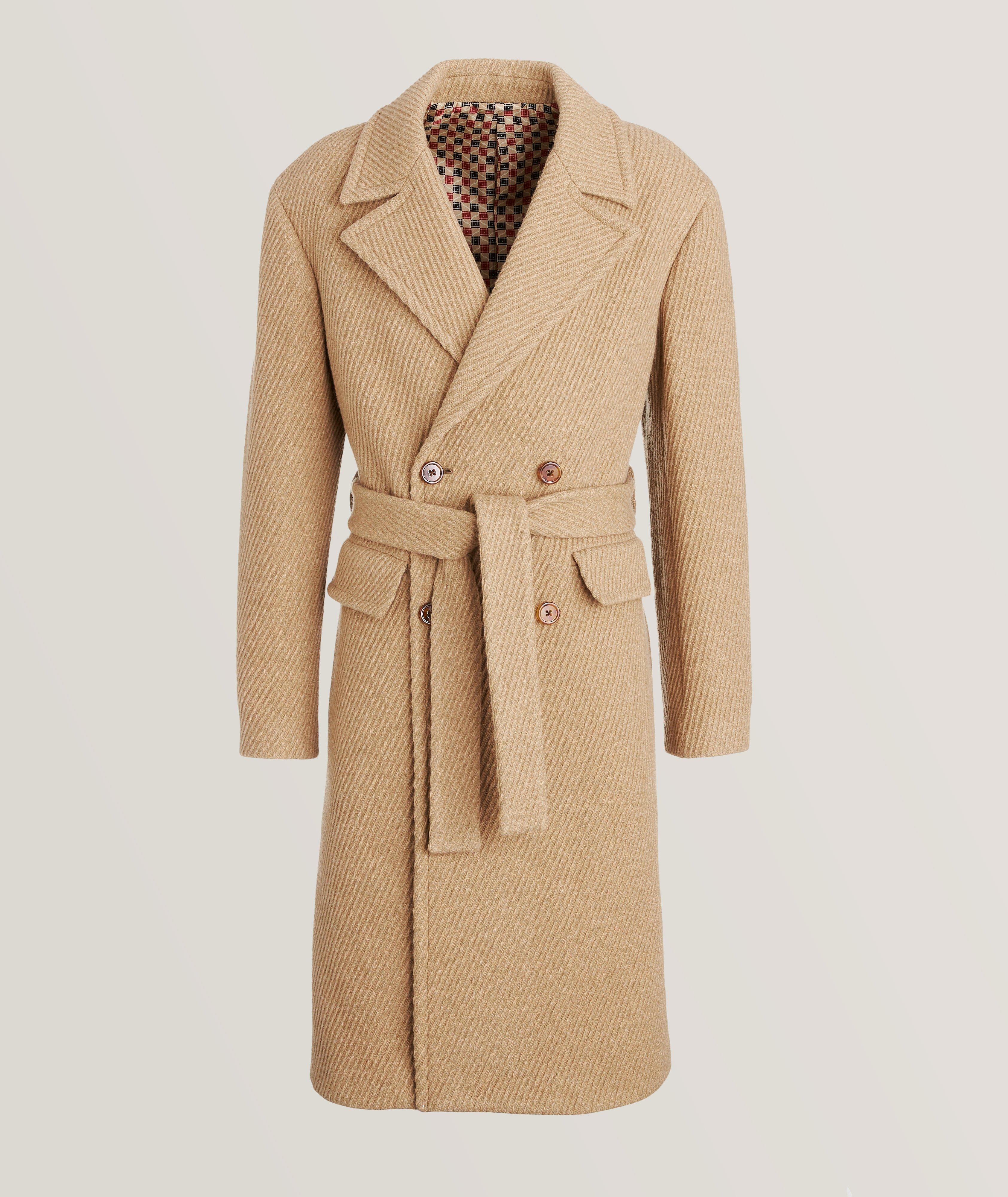 Etro Textured Wool-Blend Twill Belted Overcoat