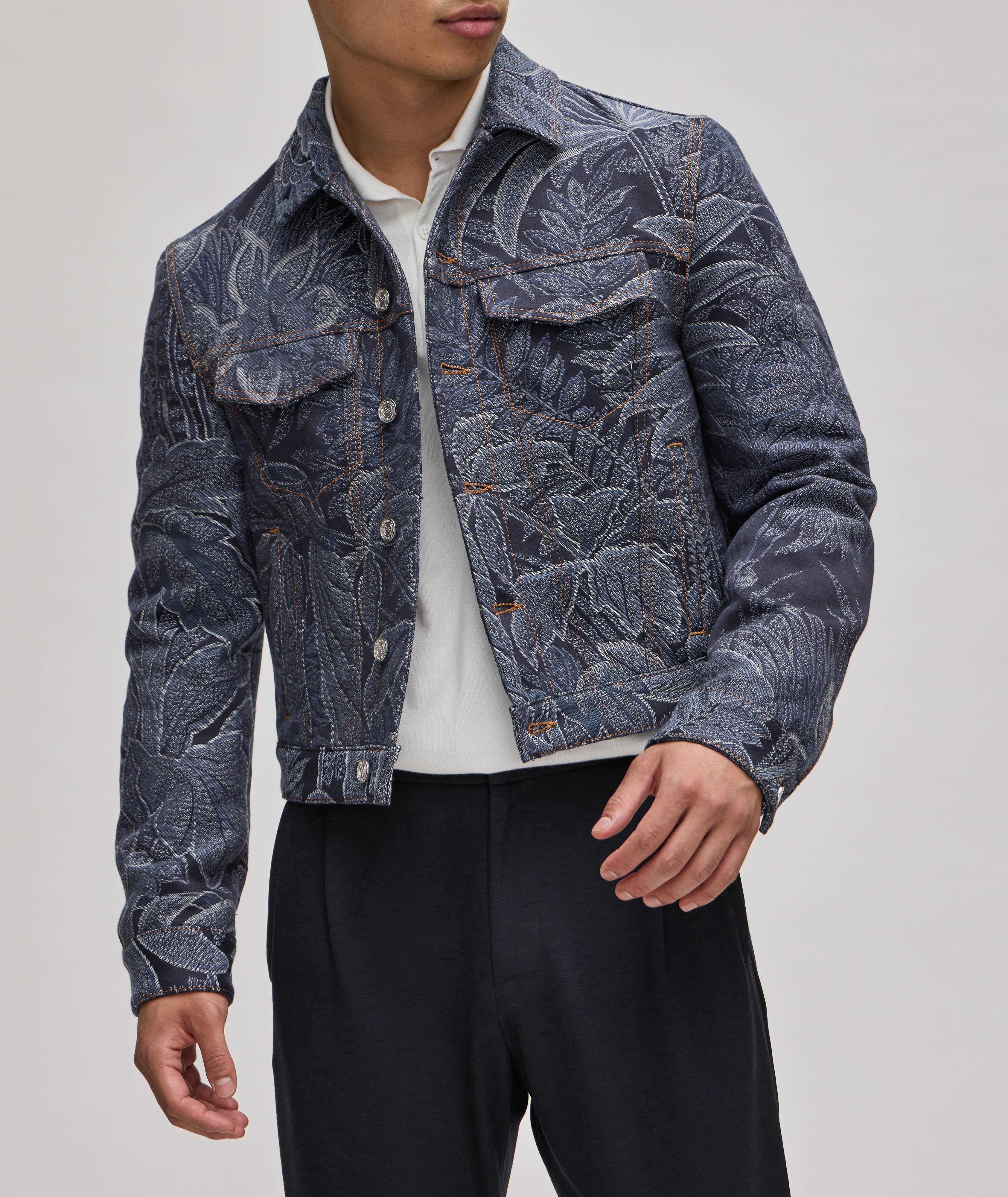 Floral Jacquard Cropped Denim Jacket