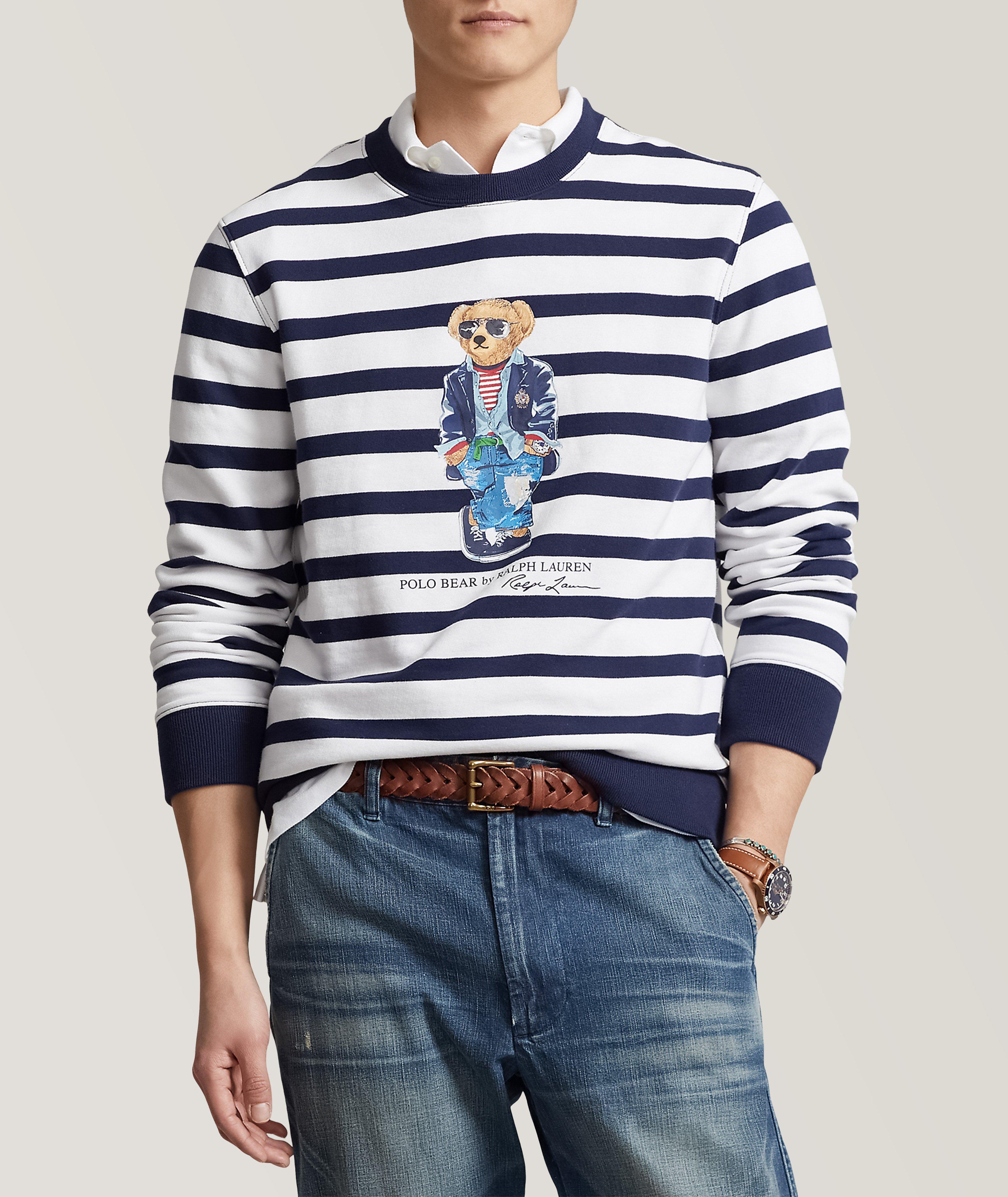 Polo Bear Print Striped Fleece Sweatshirt image 1