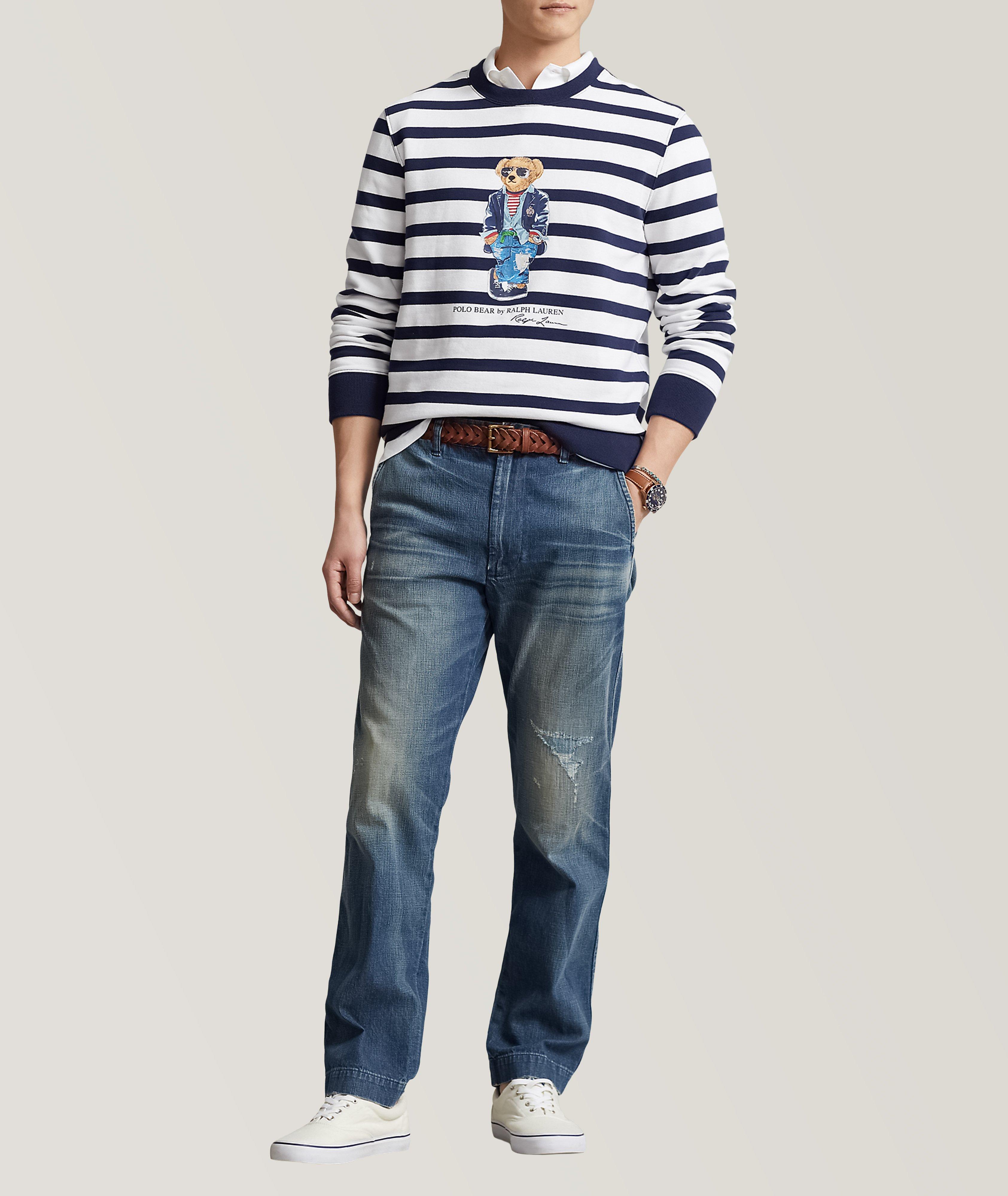 Polo Bear Print Striped Fleece Sweatshirt image 3