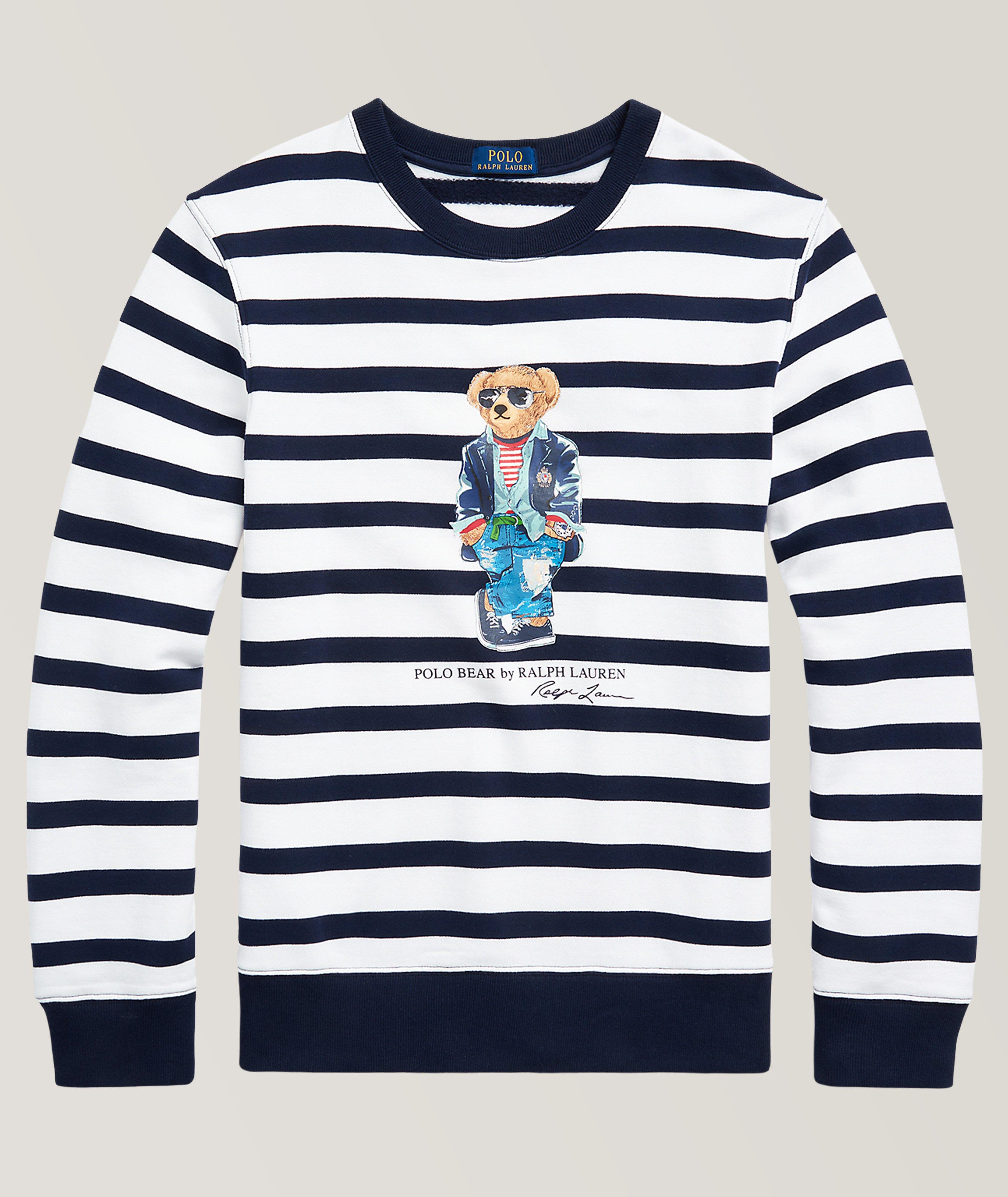 Polo Bear Print Striped Fleece Sweatshirt image 0