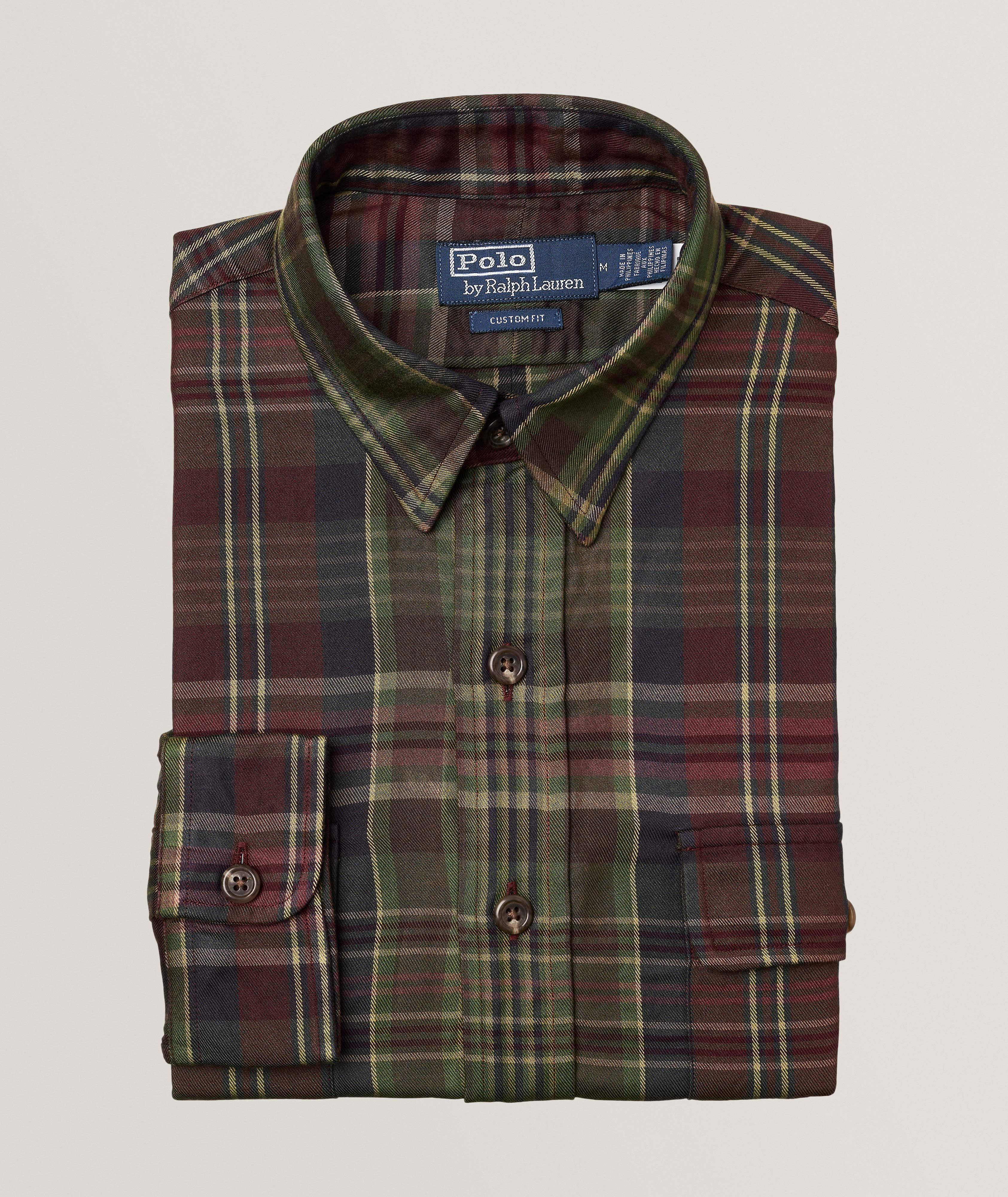 Polo Ralph Lauren Classics Plaid Viscose Sport Shirt in Brown | Men's Size Small