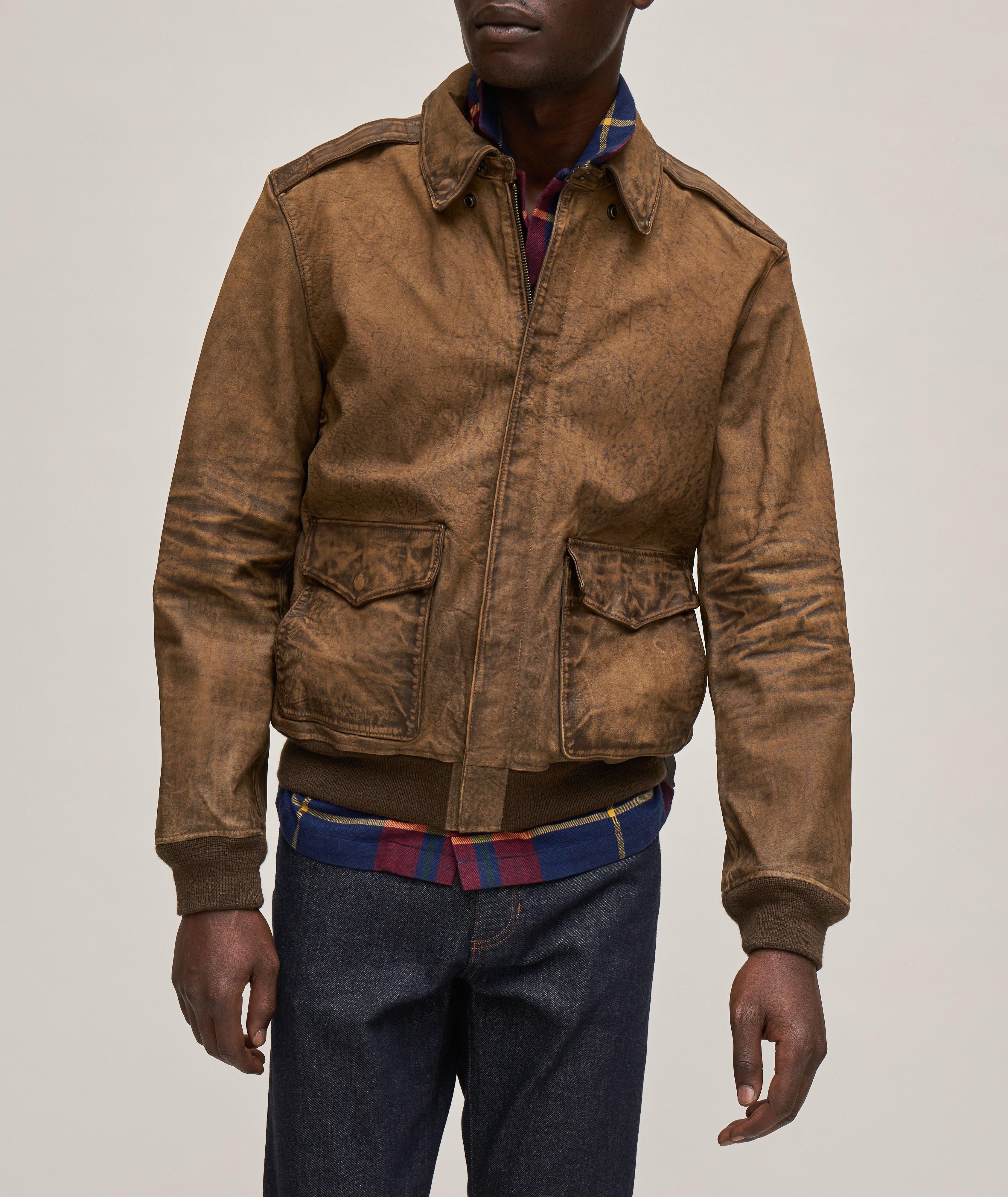 Leather bomber cheap jacket ralph lauren