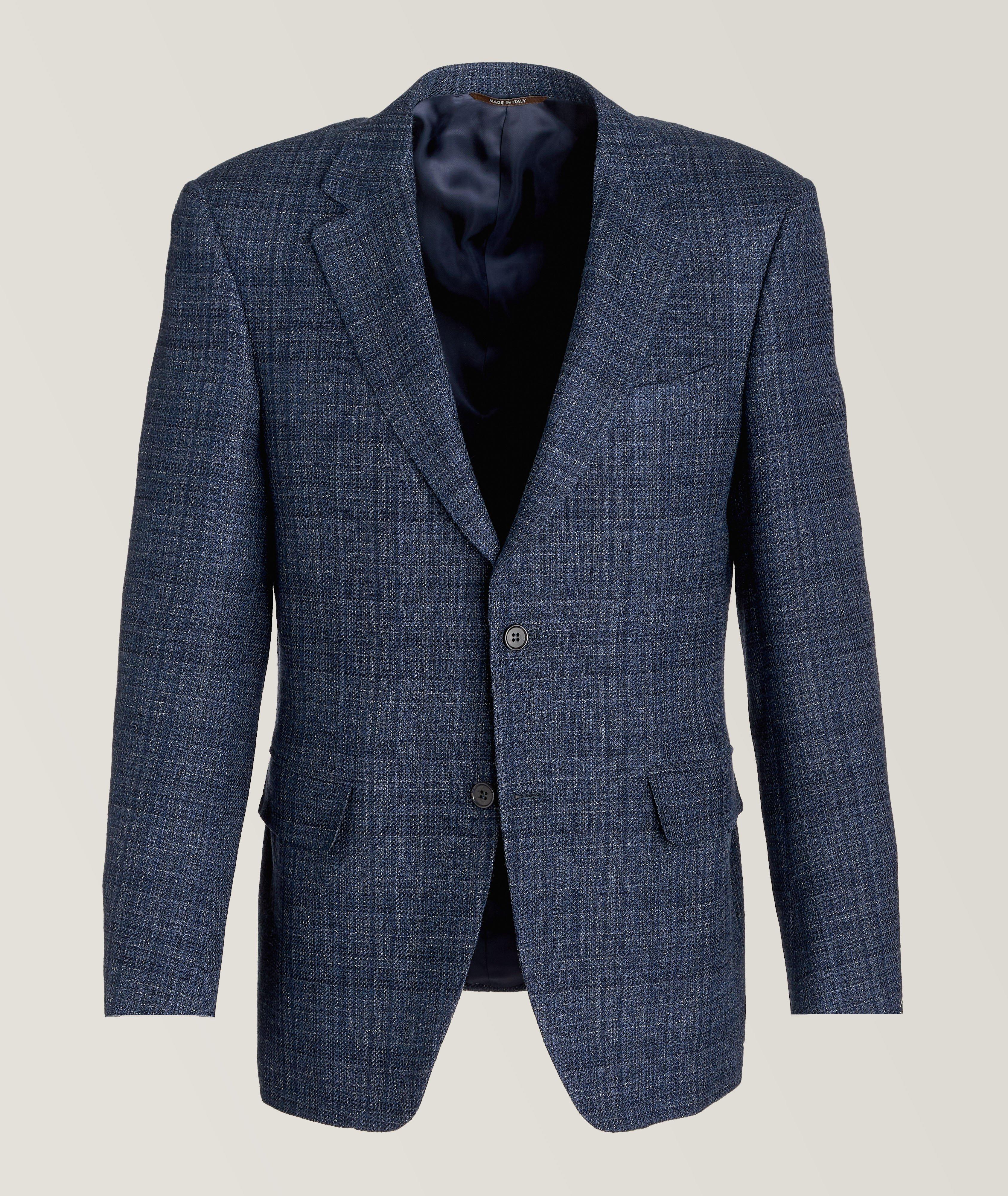 Textured Windowpane Stretch Wool-Cashmere Sport Jacket image 0