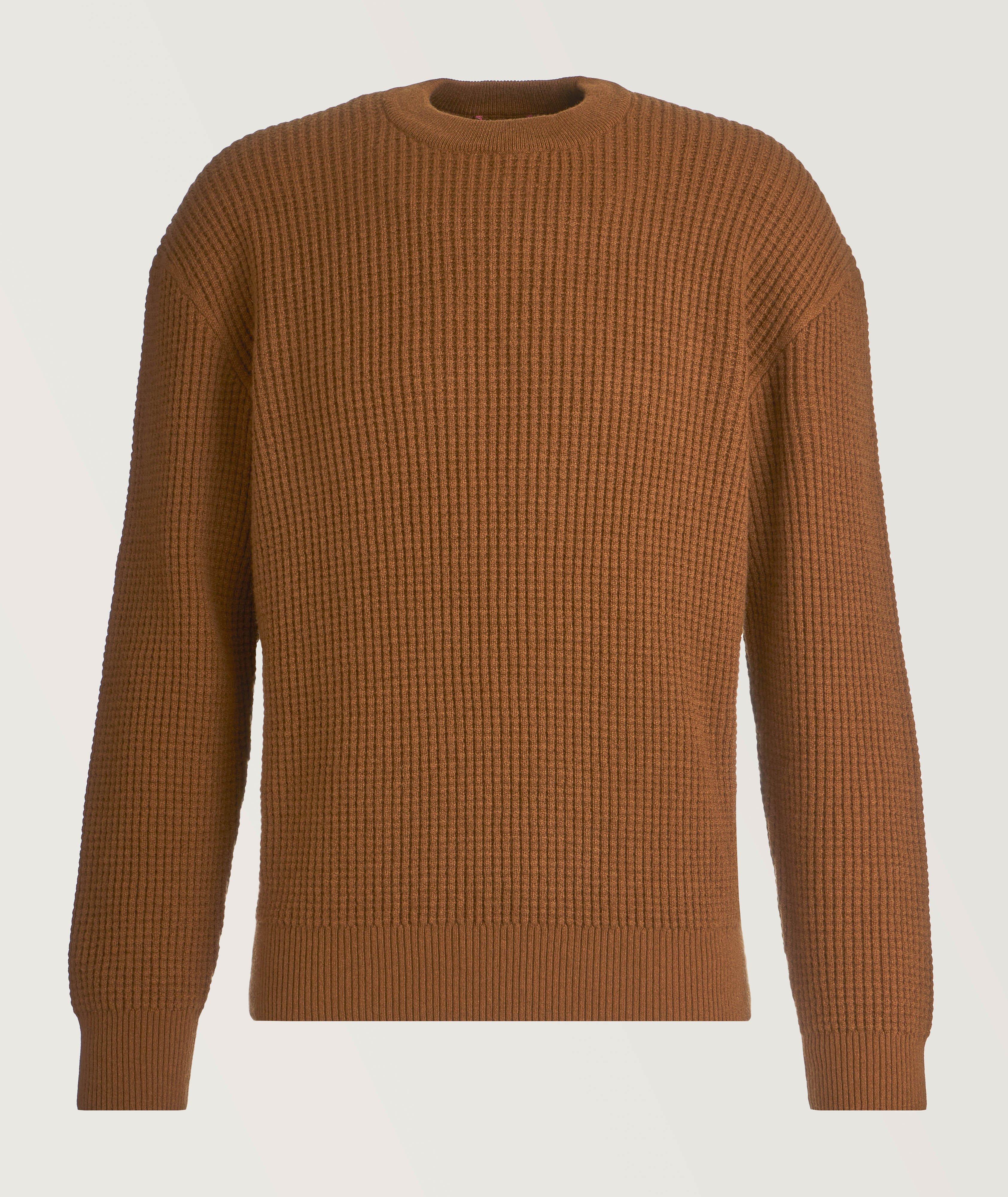 Round-neck waffle-knit sweater in wool and cashmere - Fall