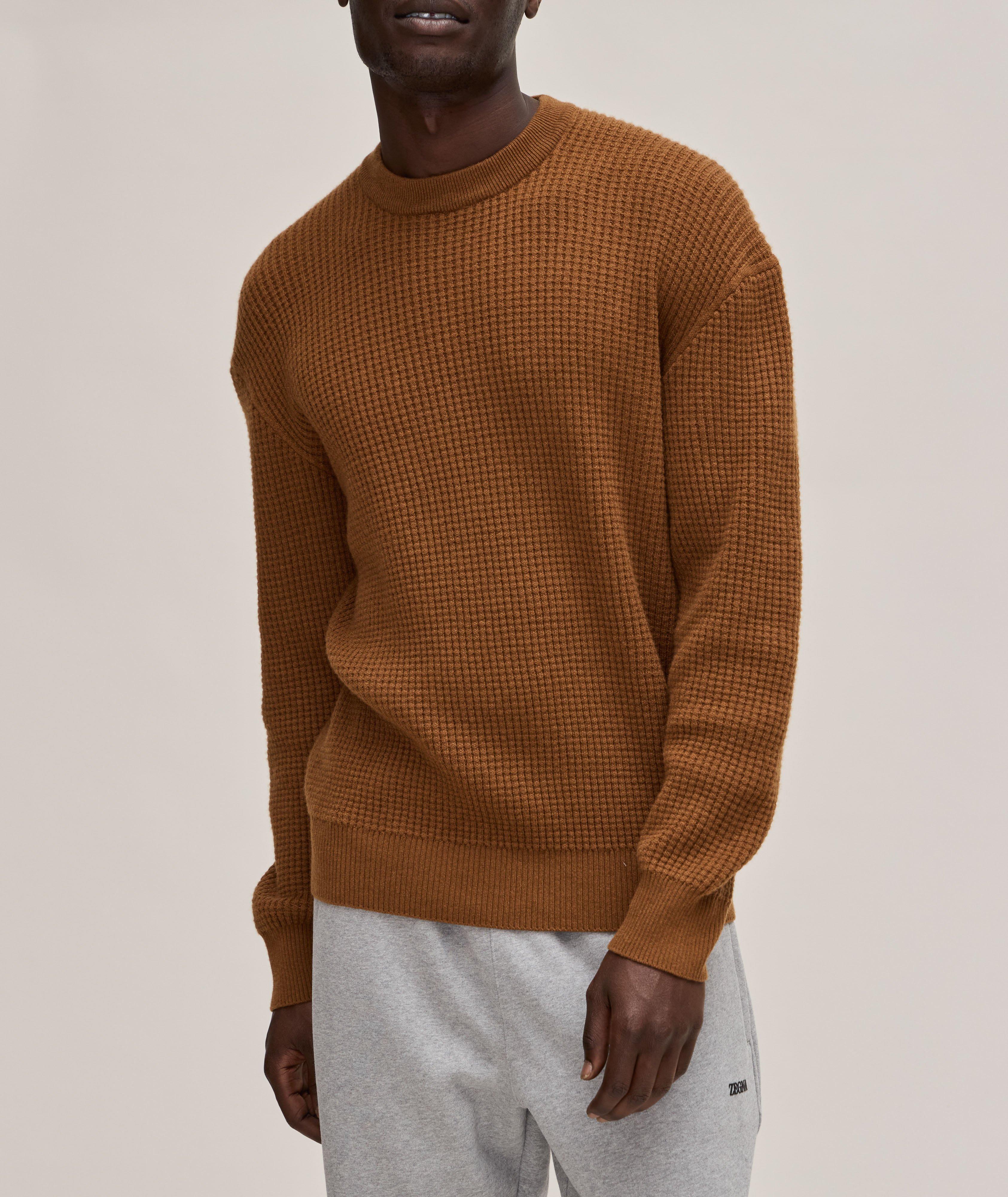 Round-neck waffle-knit sweater in wool and cashmere - Fall