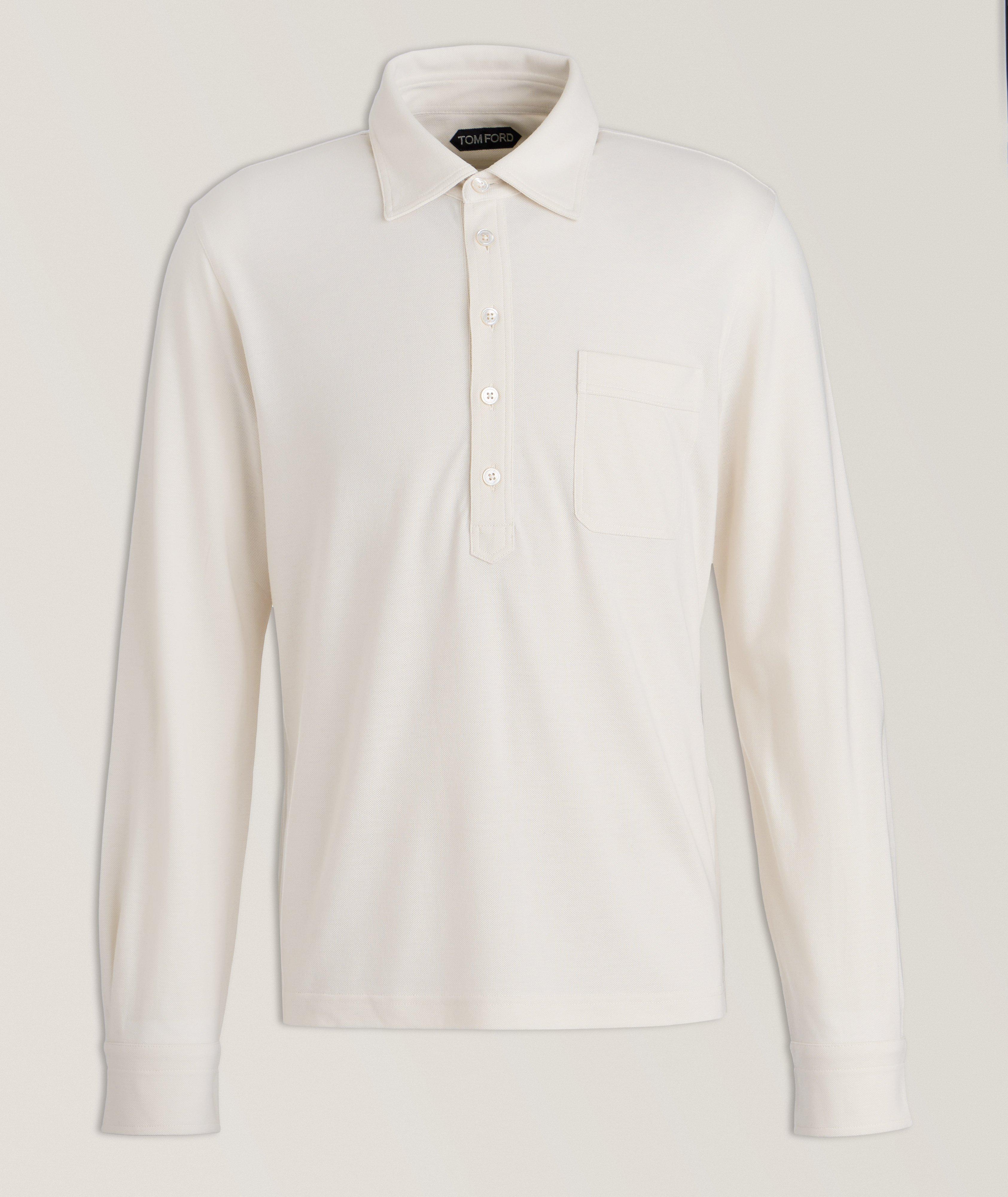 Tom Ford Micro-texture Long-sleeve Silk-merino Wool Polo Shirt