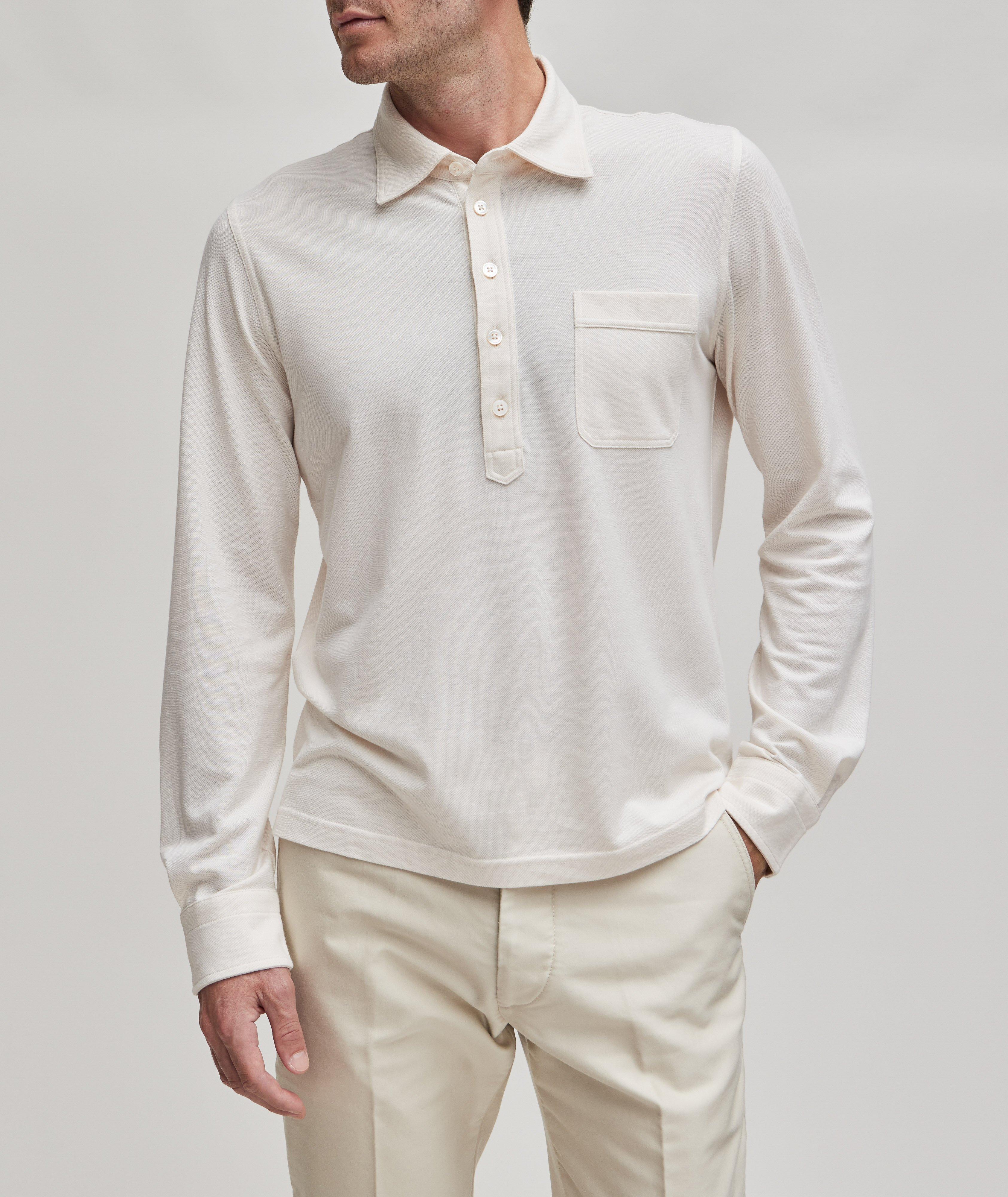 Long-Sleeve Cotton-Silk Polo image 1