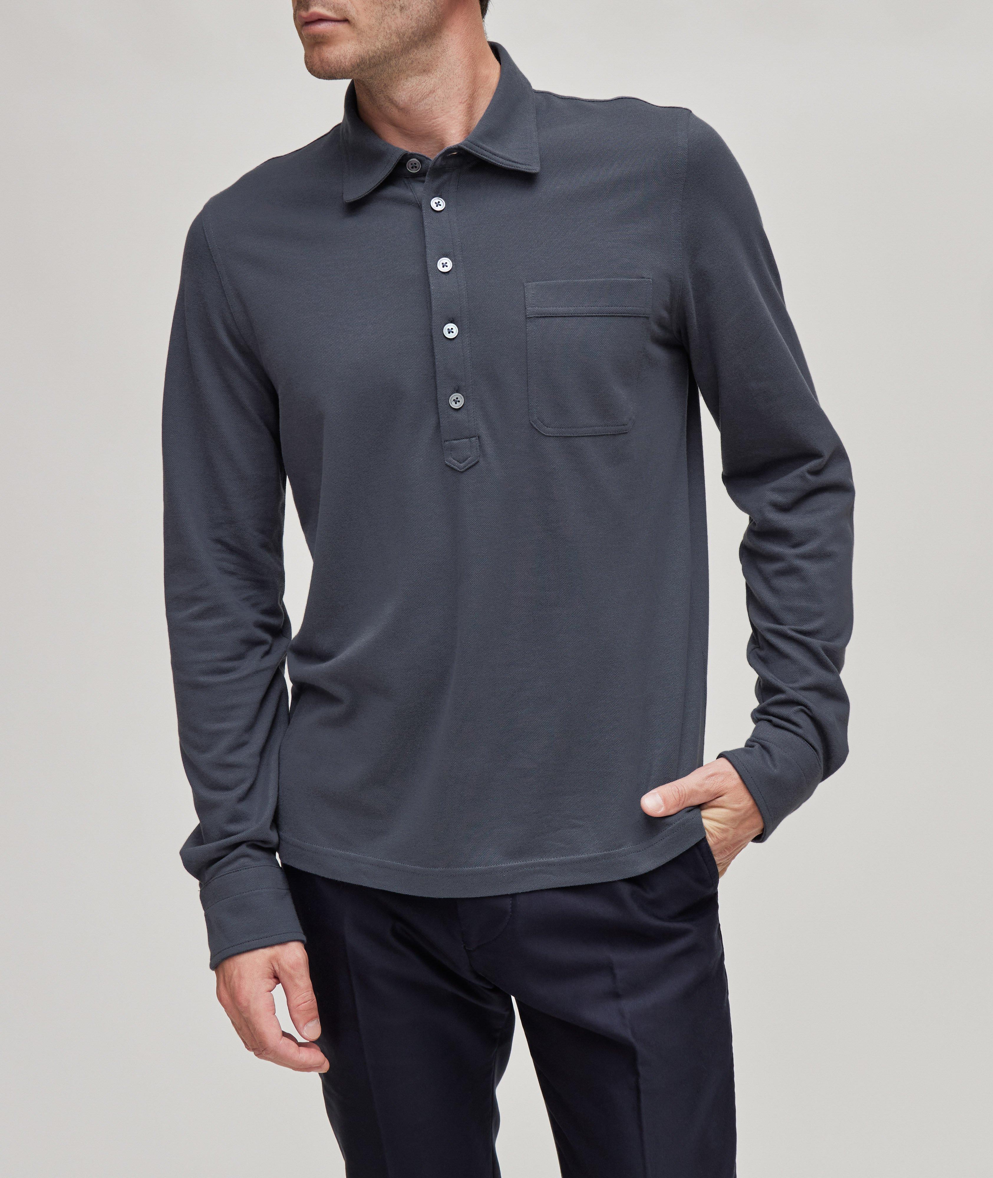 Long-Sleeve Cotton-Silk Polo image 1