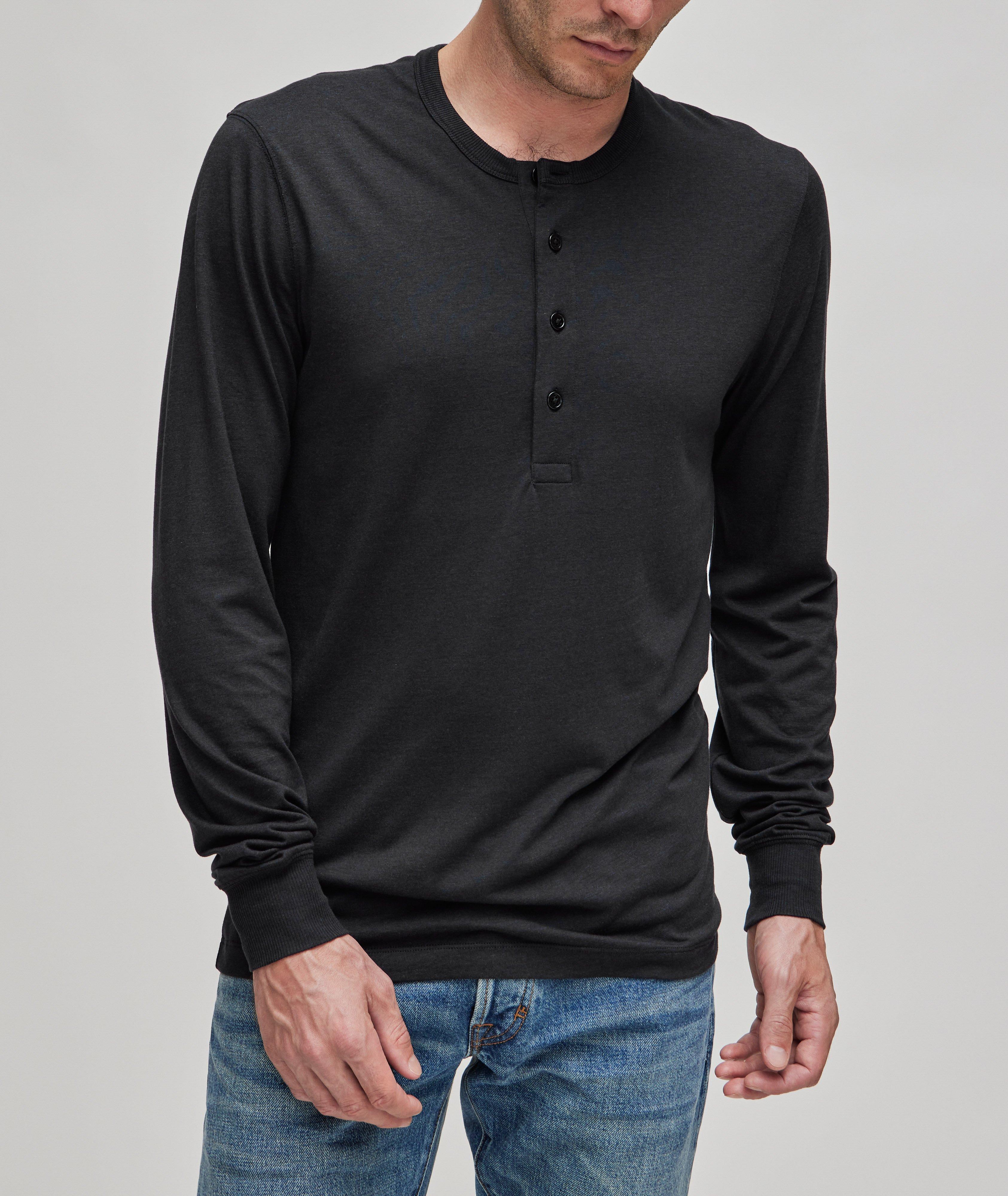 Ribbed Detailed Cotton-Blend Henley image 1