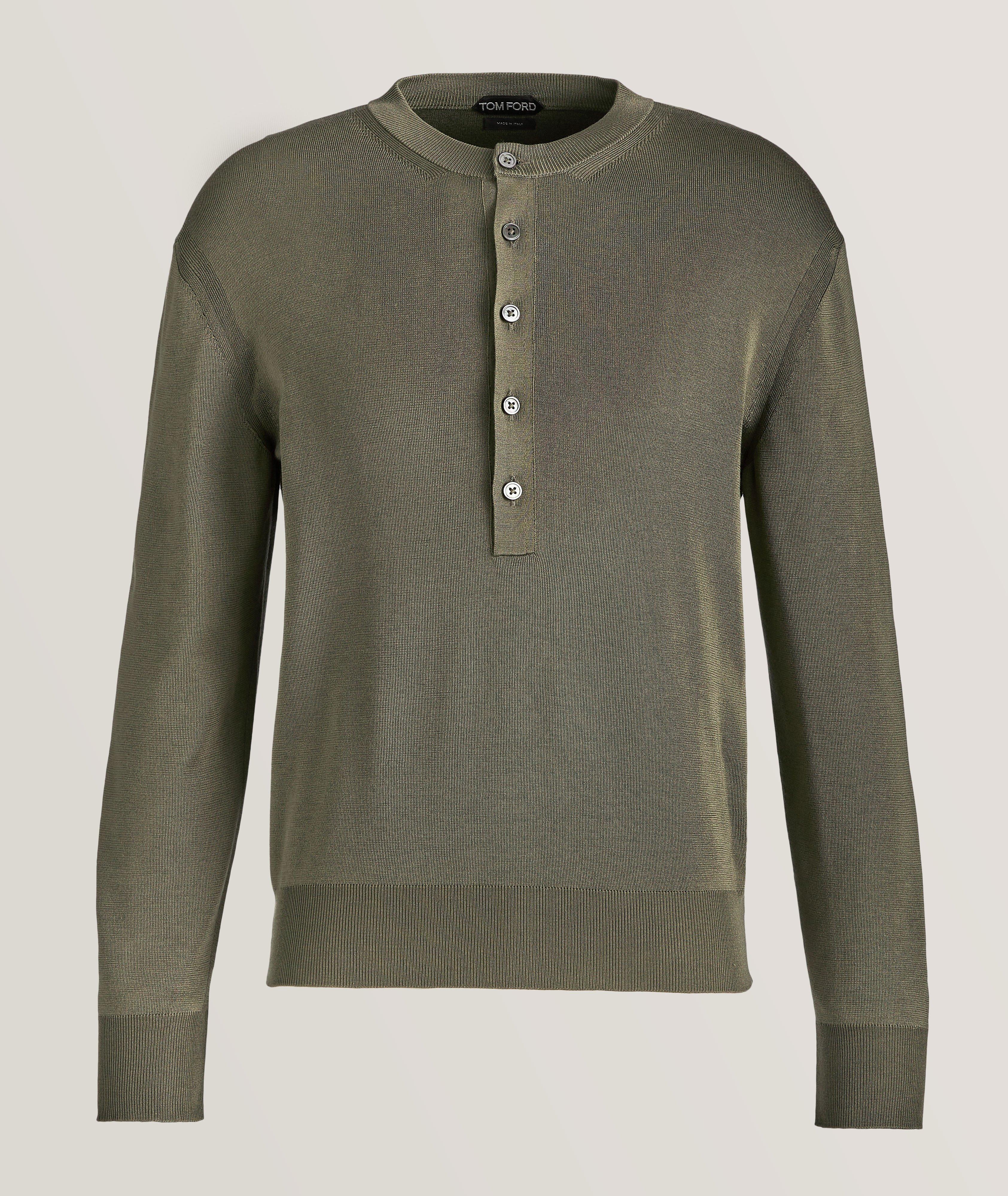 Ribbed Detailed Silk Henley  image 0