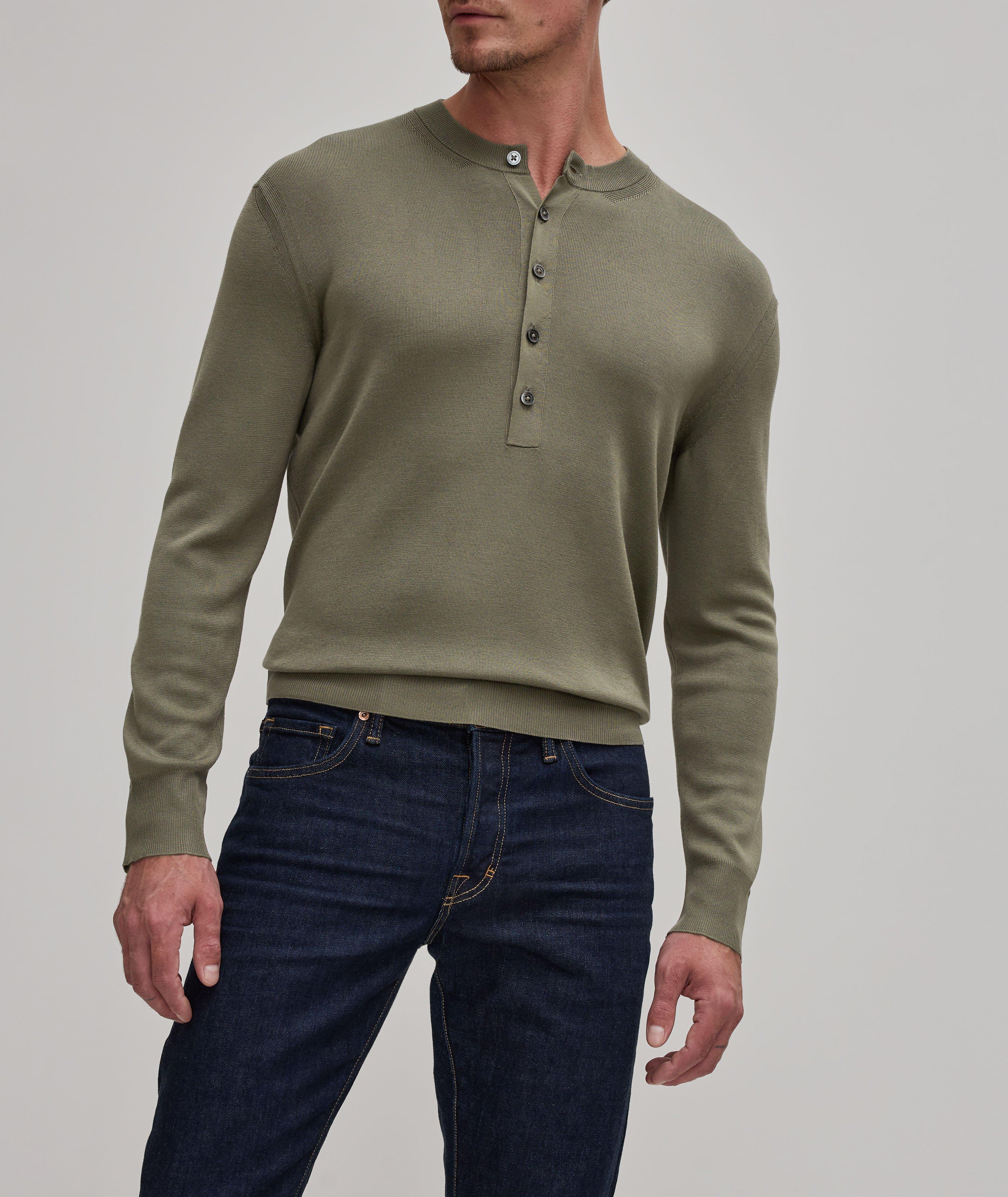 Ribbed Detailed Silk Henley  image 1