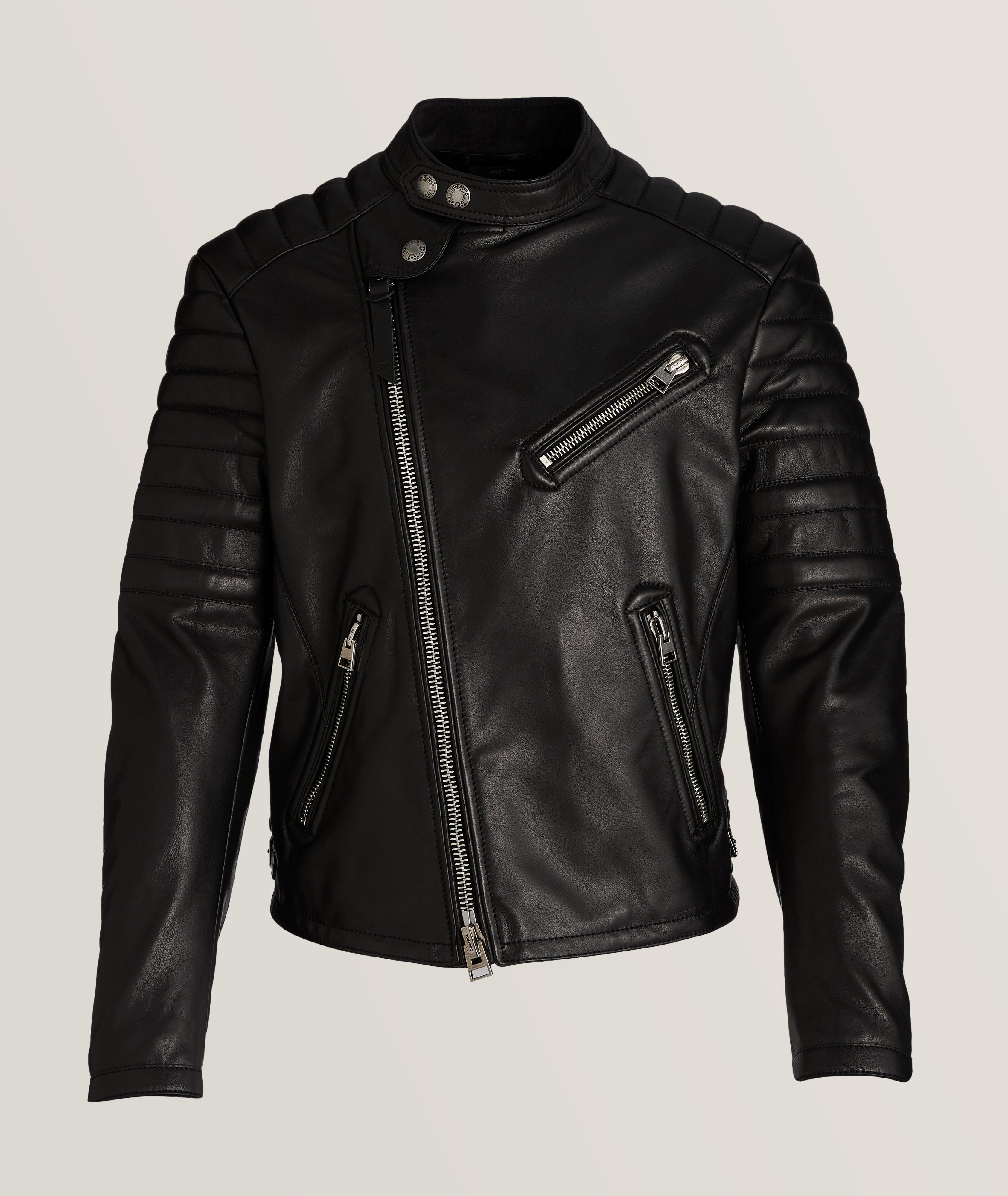 Blouson de style moto en cuir de veau image 0