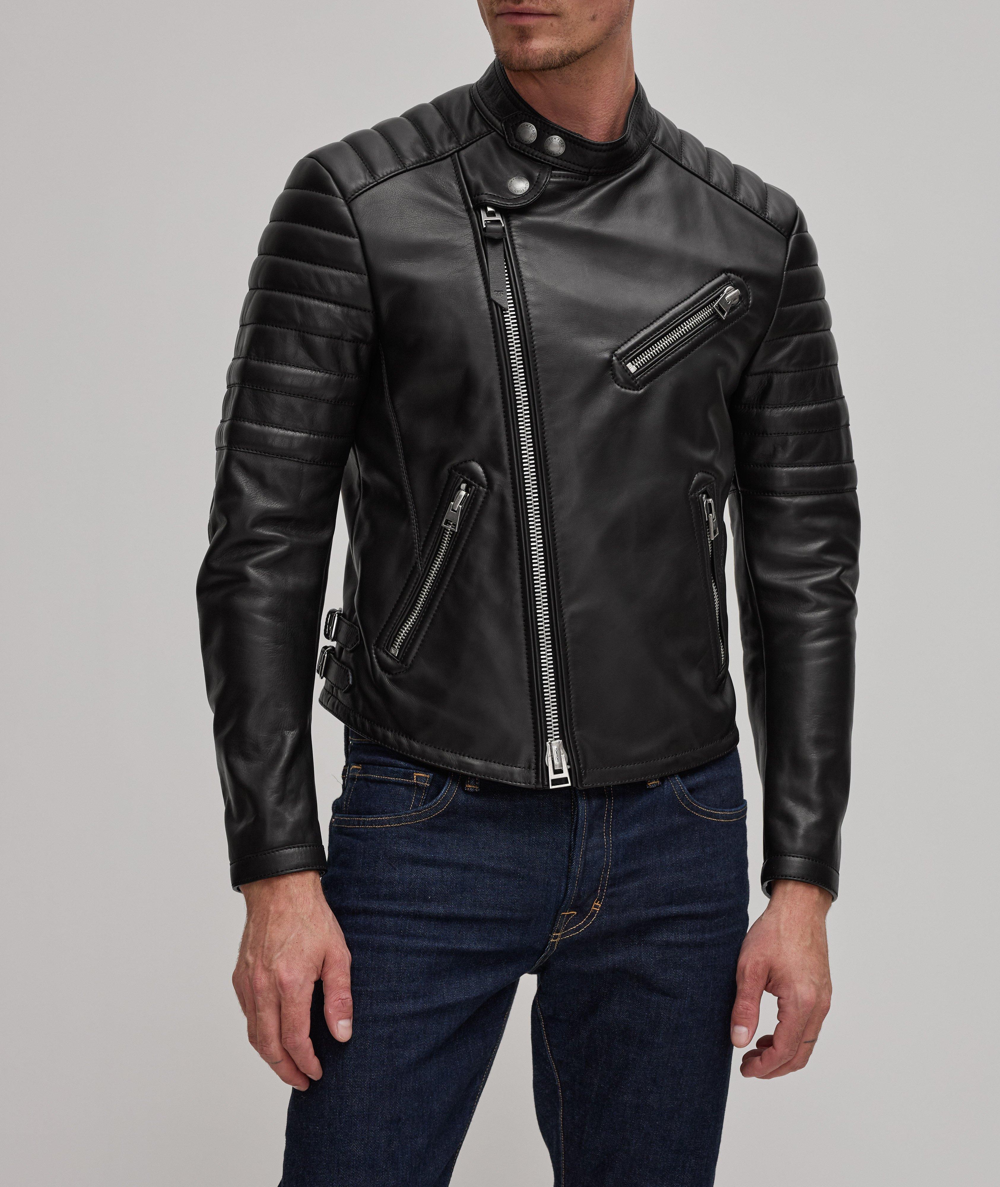 Men's Black Asymmetrical Real Leather Biker Jacket In Canada