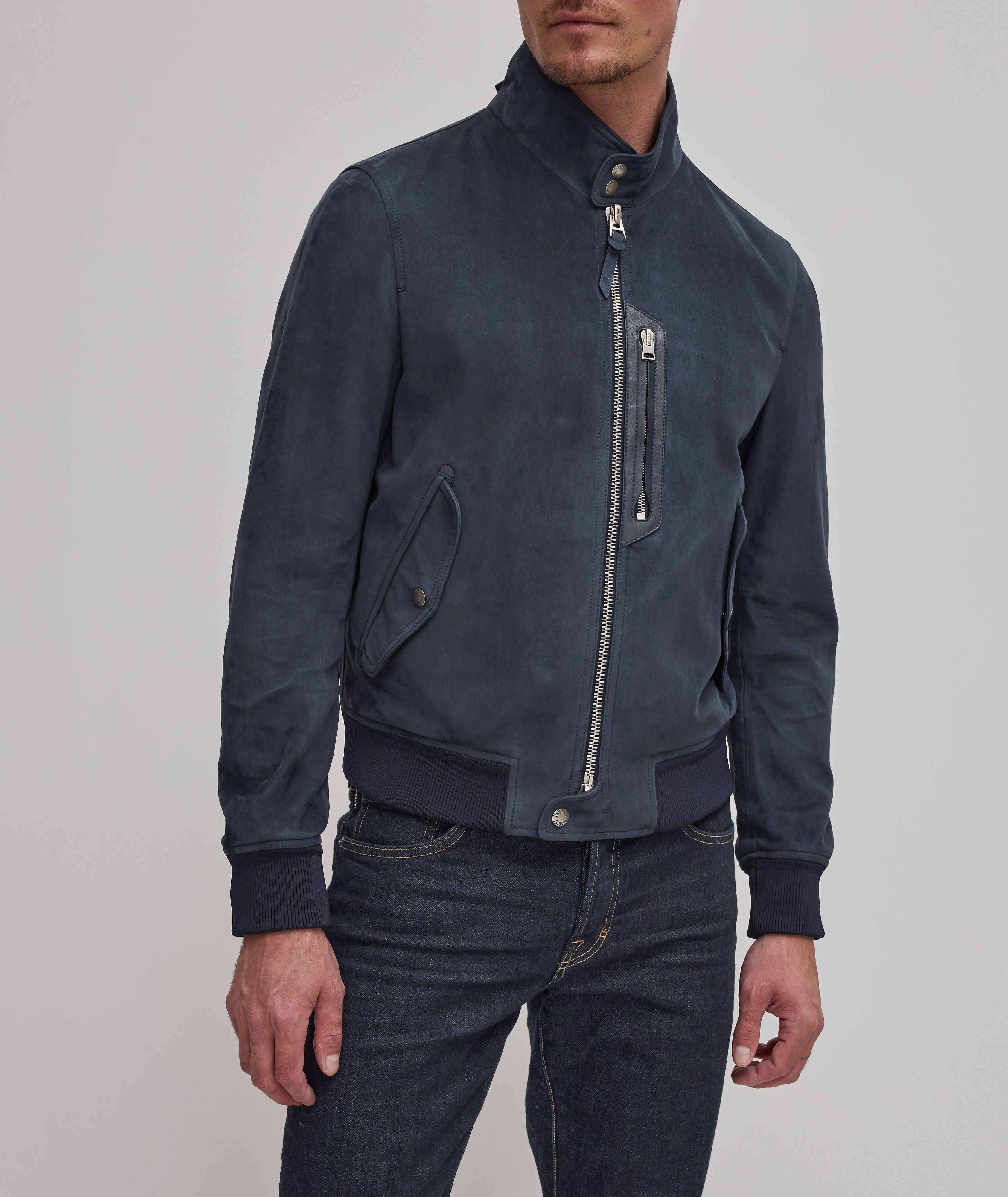 Navy blue clearance suede moto jacket