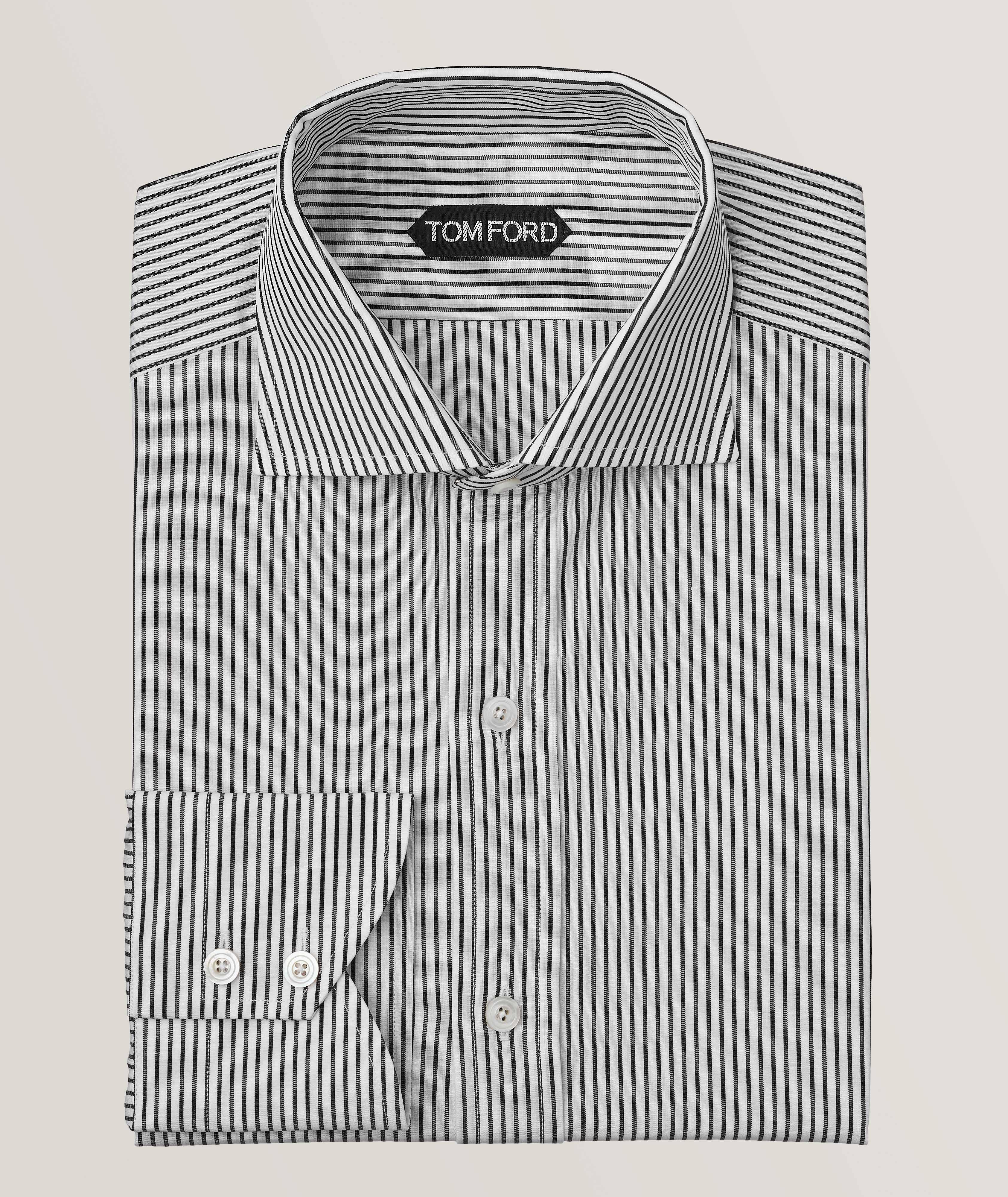 Mens black hot sale striped dress shirt