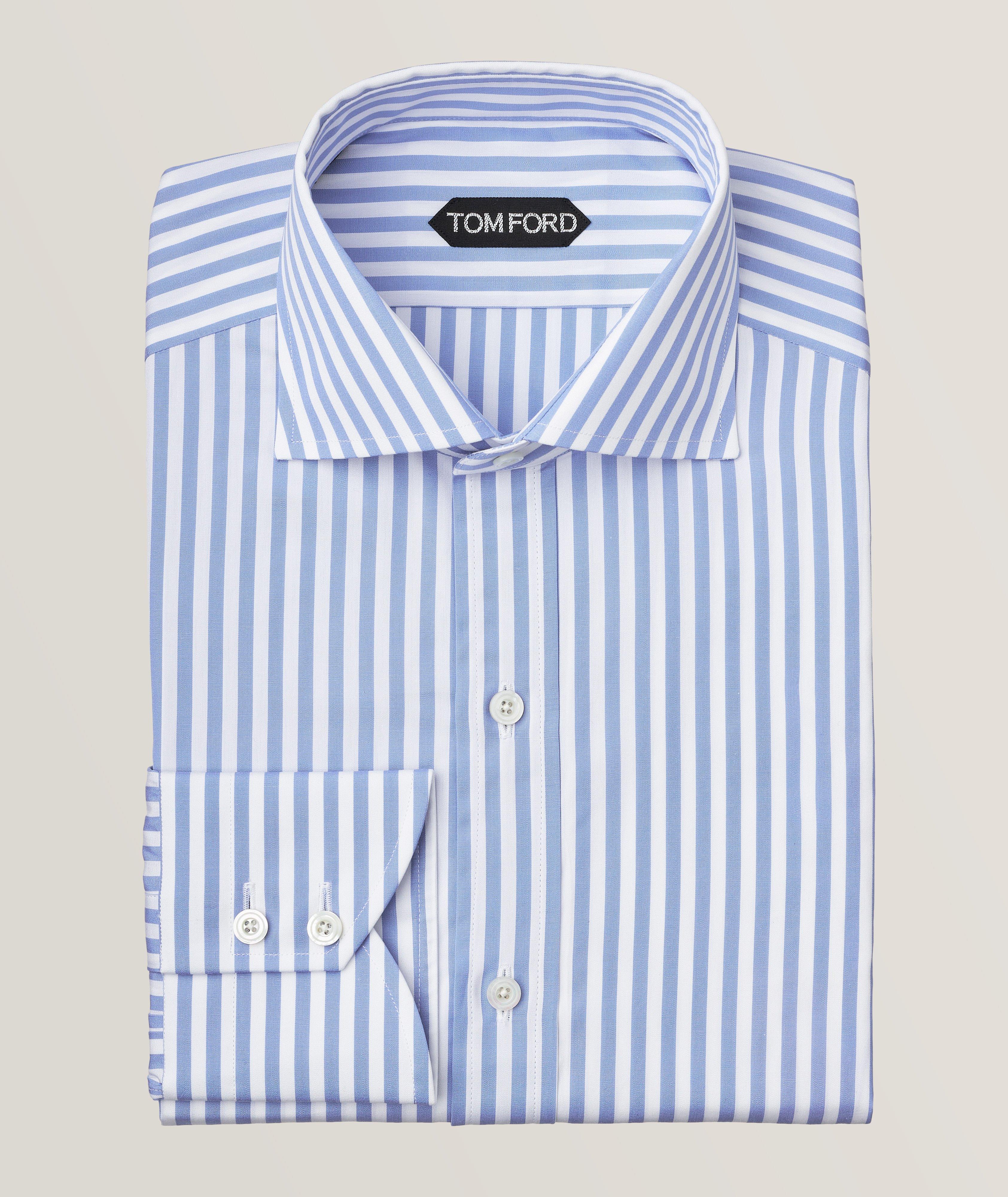 Mens blue and white striped hot sale dress shirt