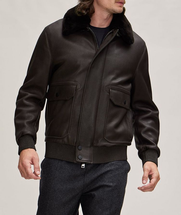 Shearling Collar Lambskin Leather Jacket image 1