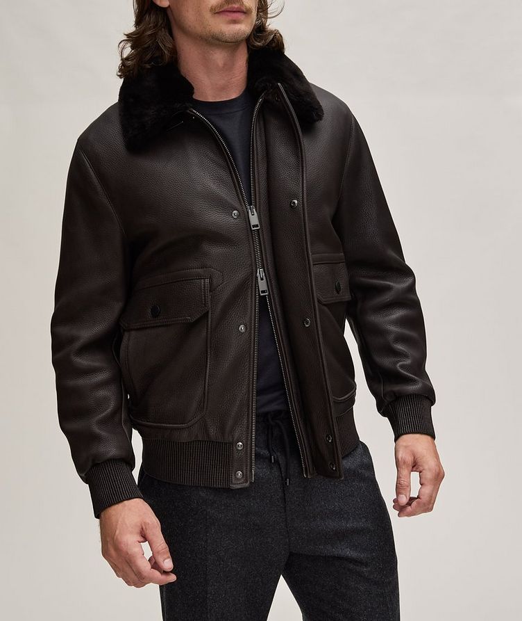 Shearling Collar Lambskin Leather Jacket image 3