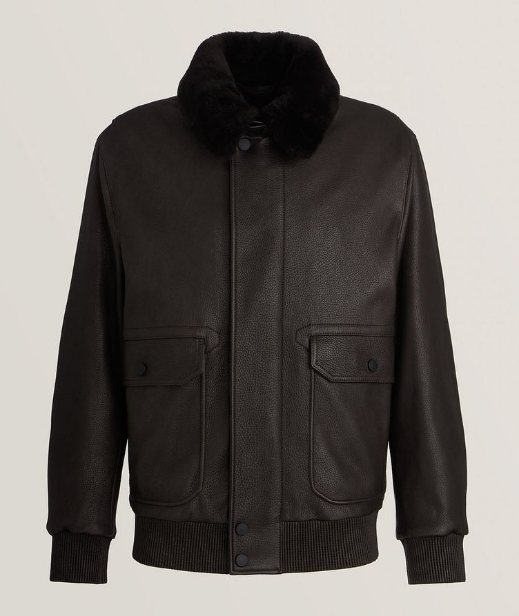 Shearling Collar Lambskin Leather Jacket image 0