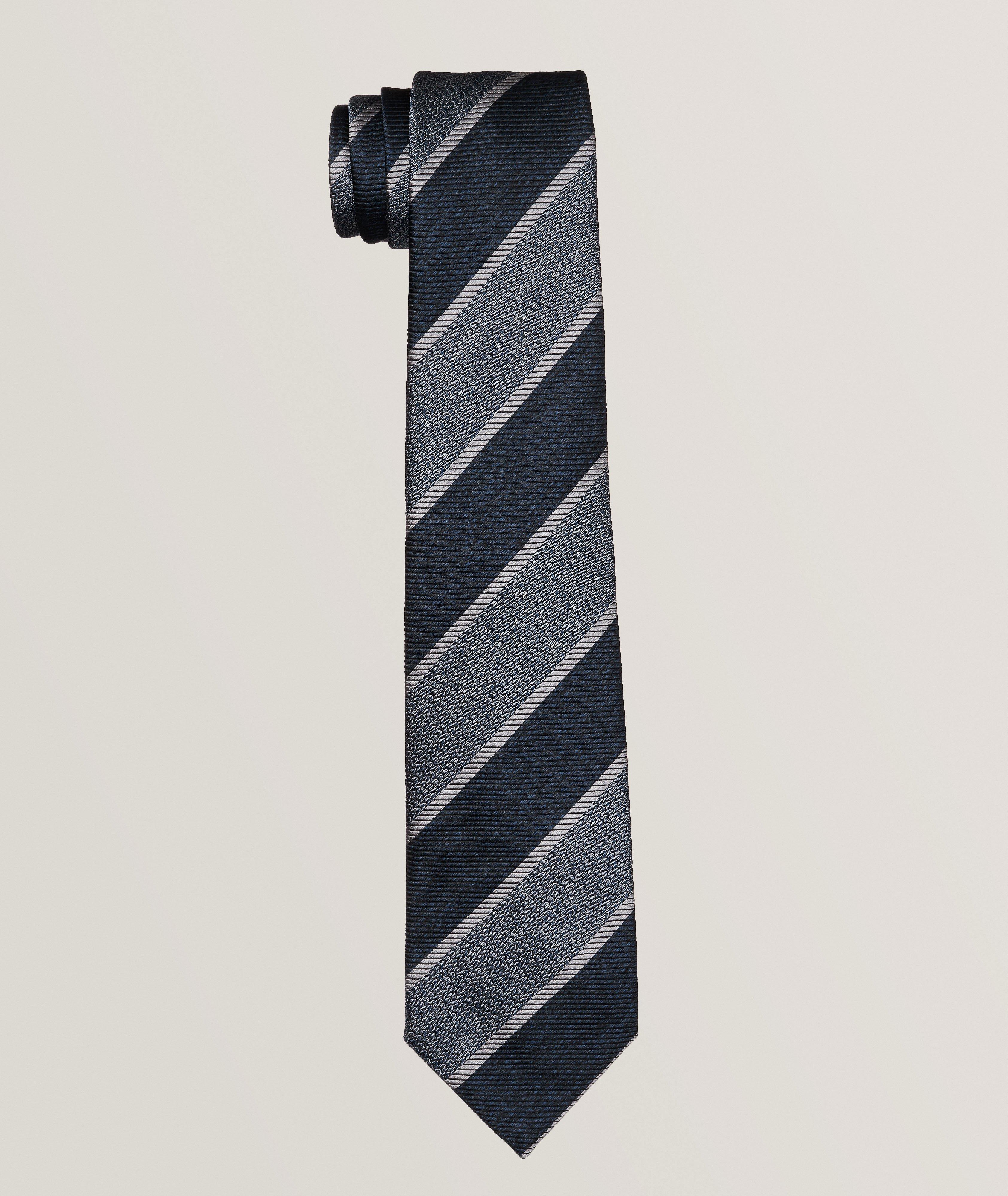 Striped Herringbone & Linear Weave Silk Tie image 0
