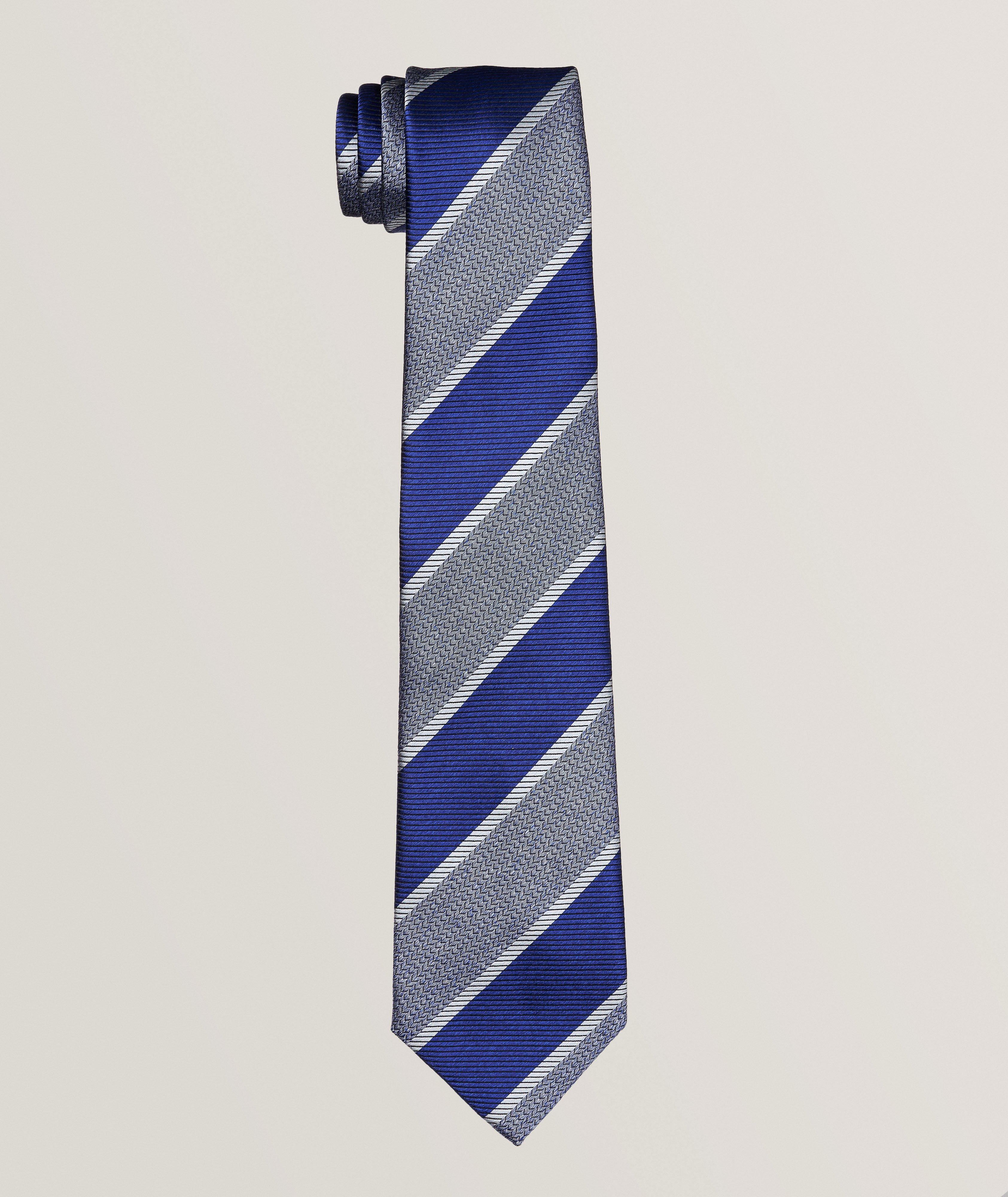Brioni Striped Herringbone & Linear Weave Silk Tie