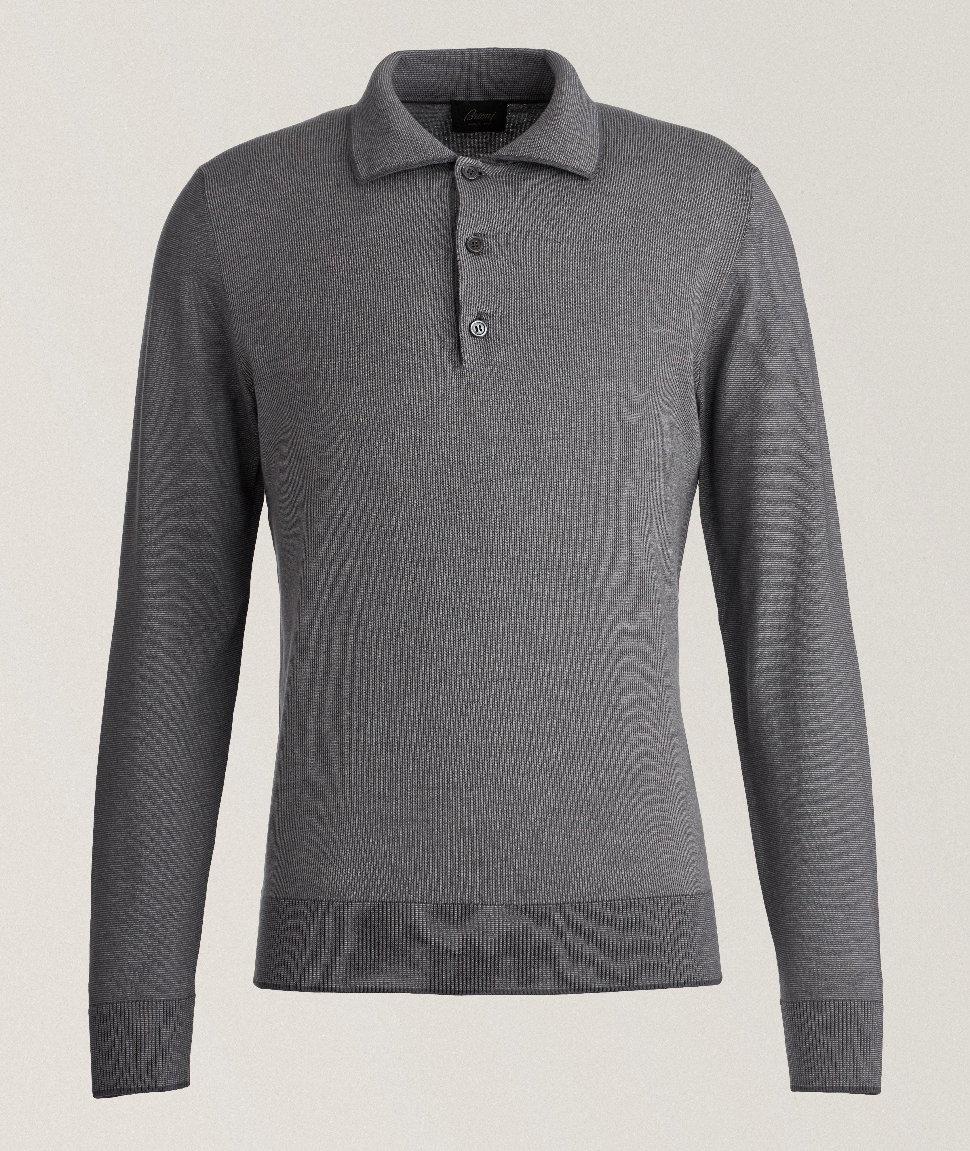 Brioni Long-Sleeve Cotton-Cashmere Polo