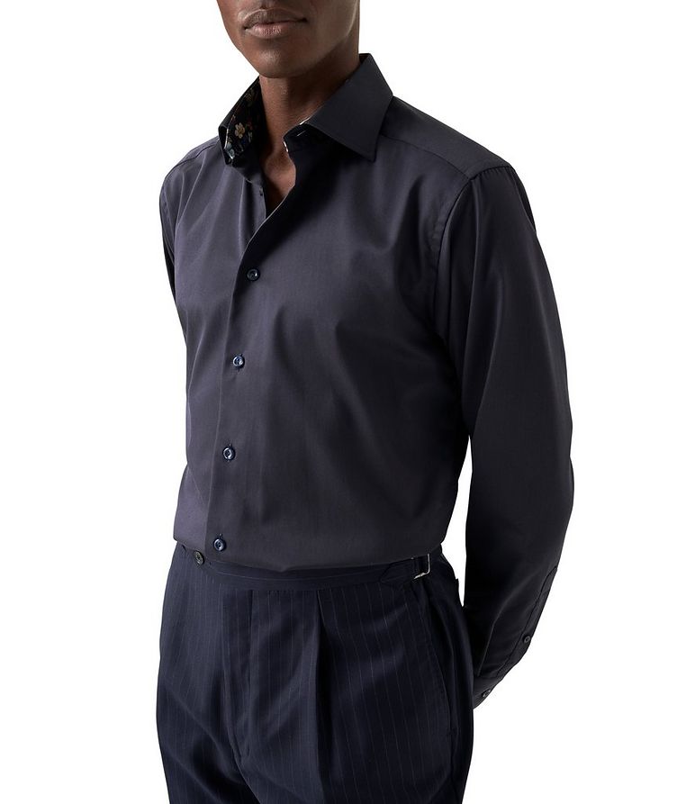 Contemporary Fit Solid Shirt with Floral Contrast Detail image 1