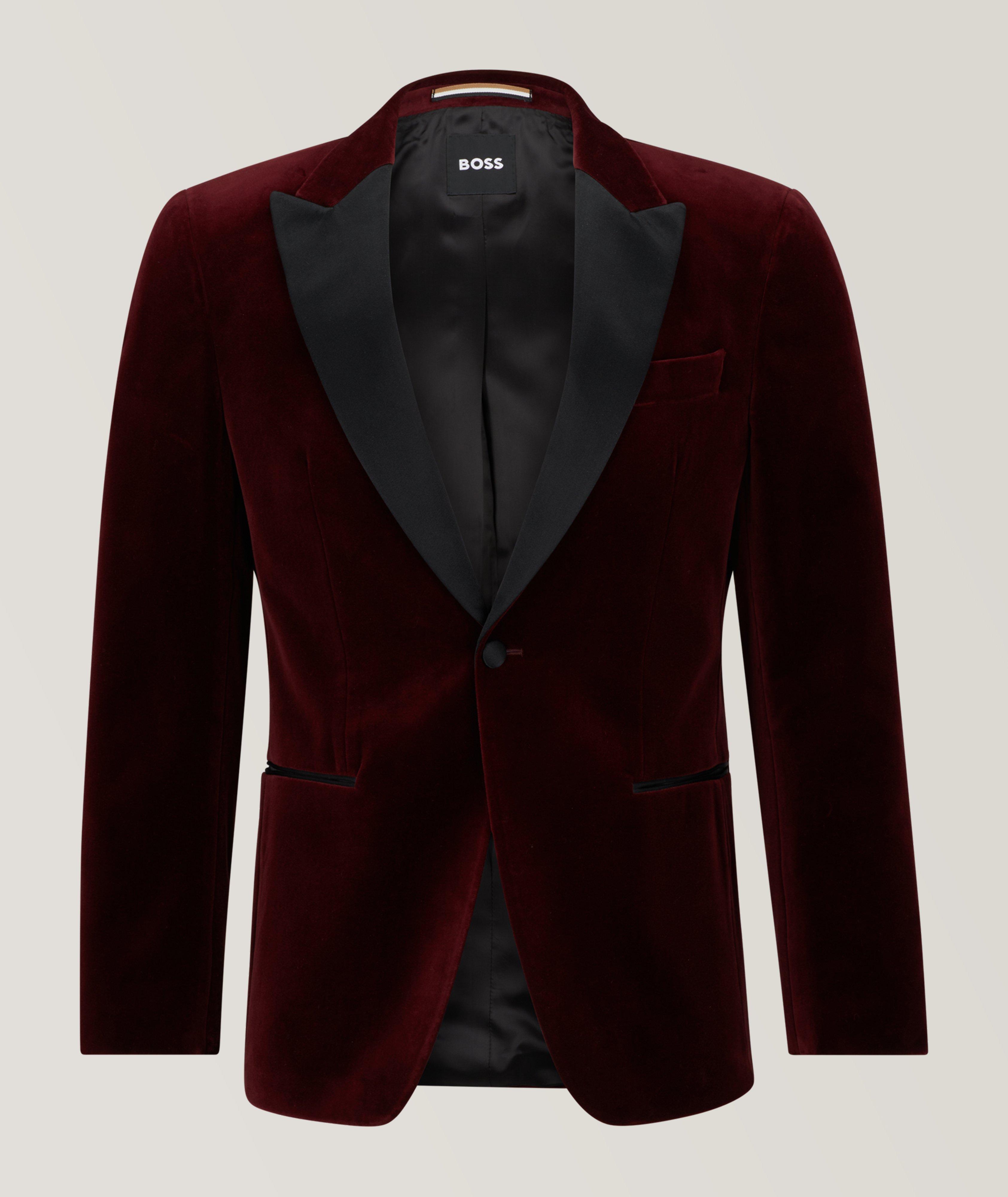 BOSS - Slim-fit tuxedo jacket in pure-cotton velvet