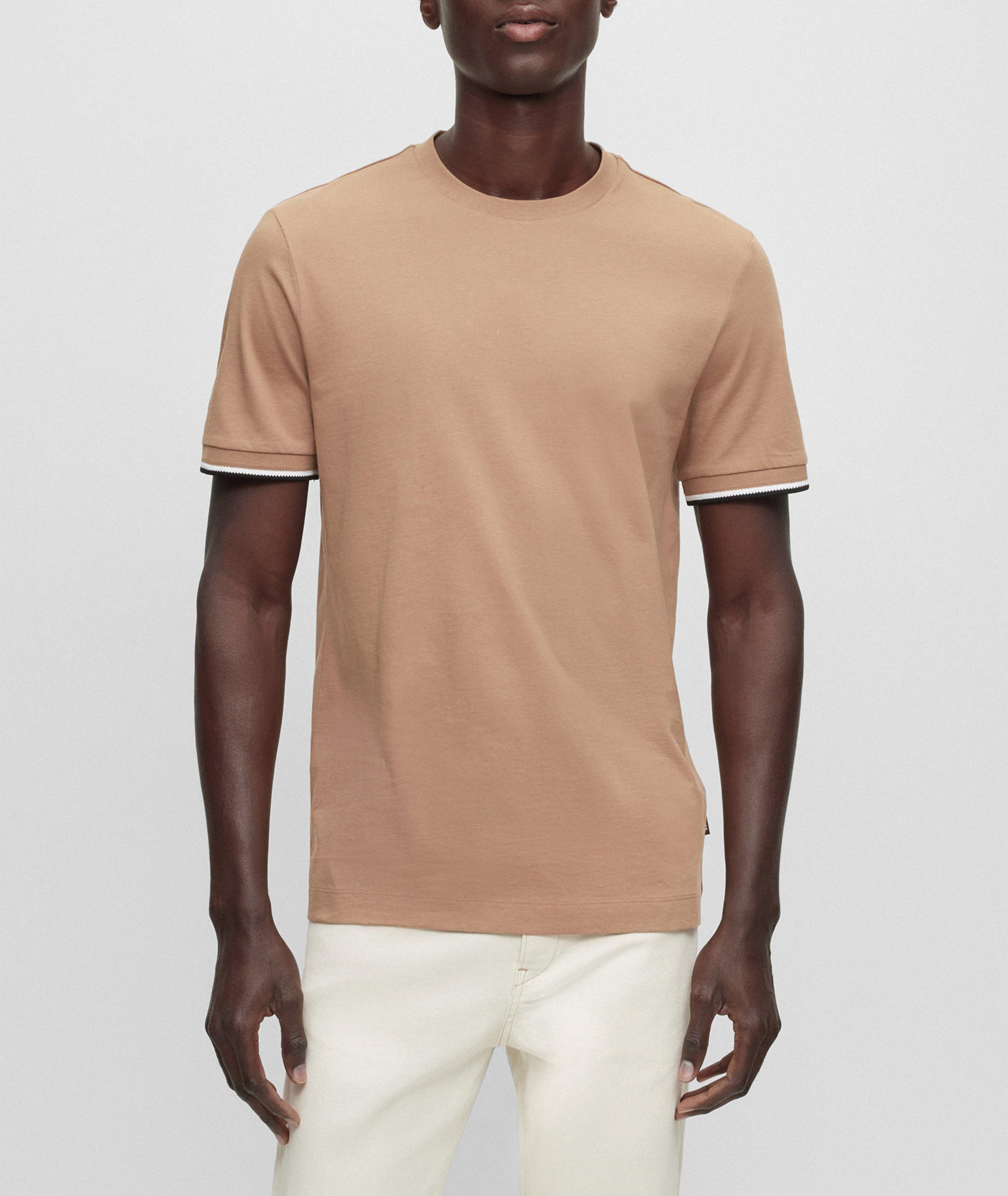 Striped Trim Jersey Cotton T-Shirt image 1