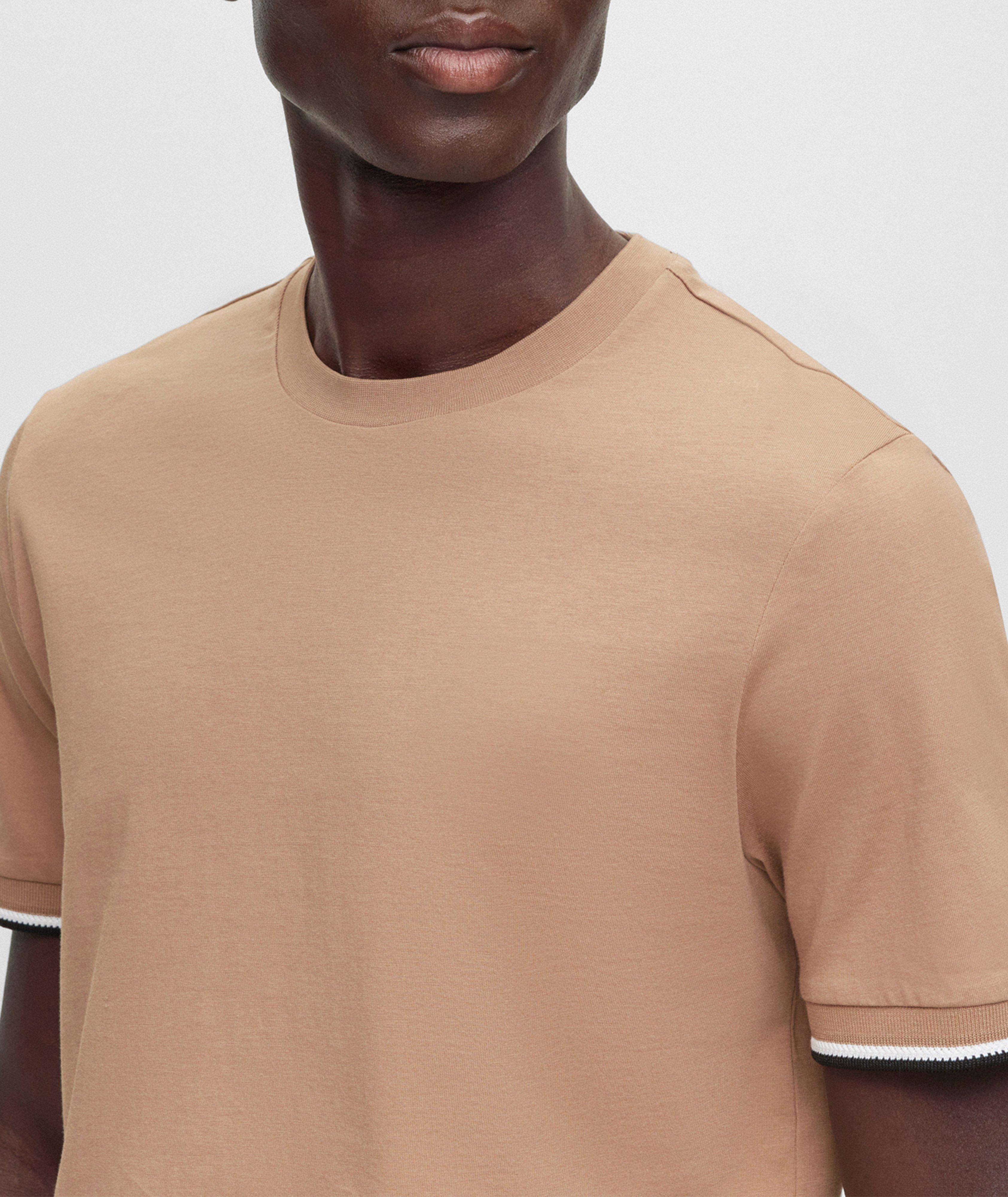 Striped Trim Jersey Cotton T-Shirt image 3