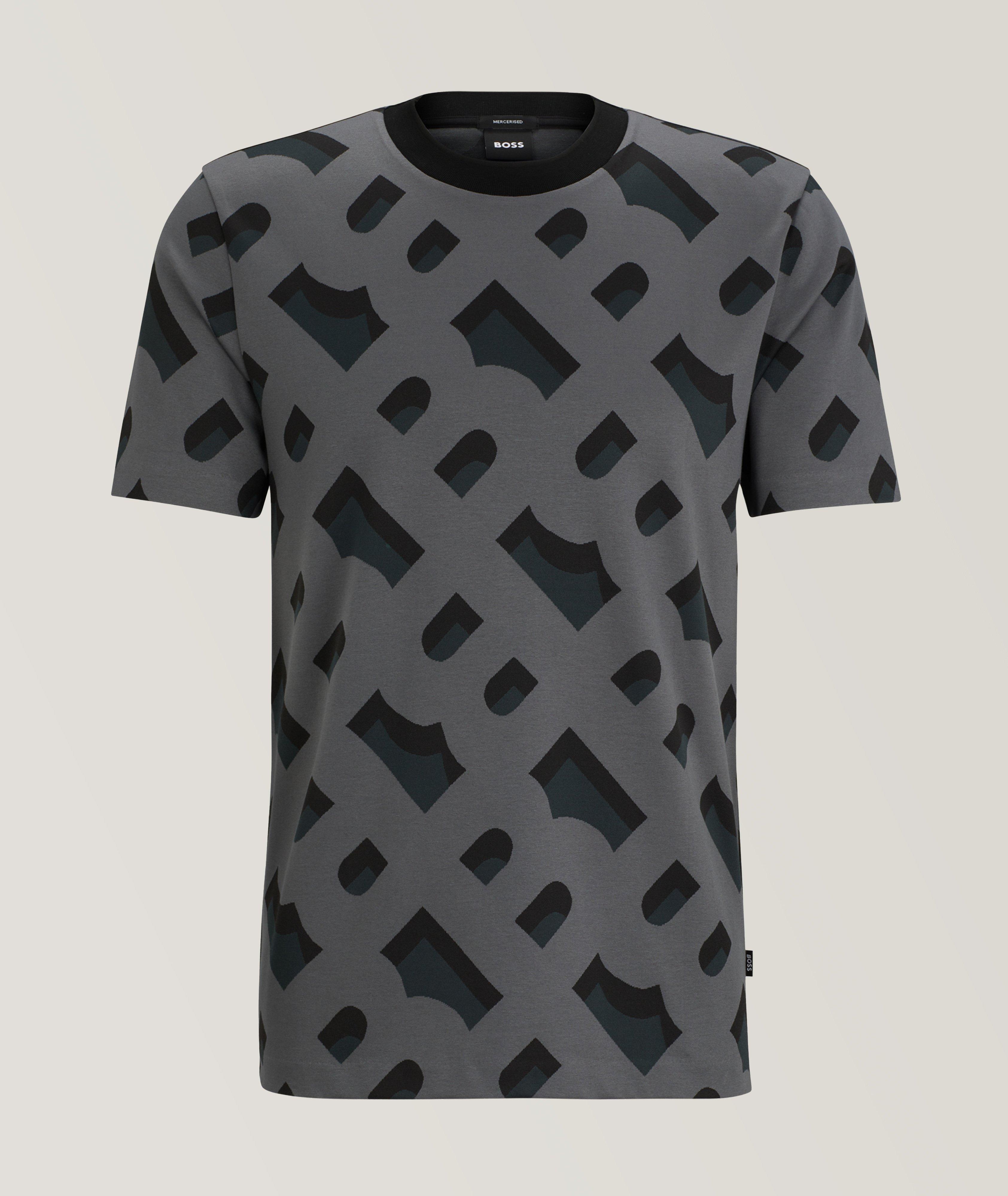 BOSS Signature-Print Jacquard T-Shirt - Black - Size Small