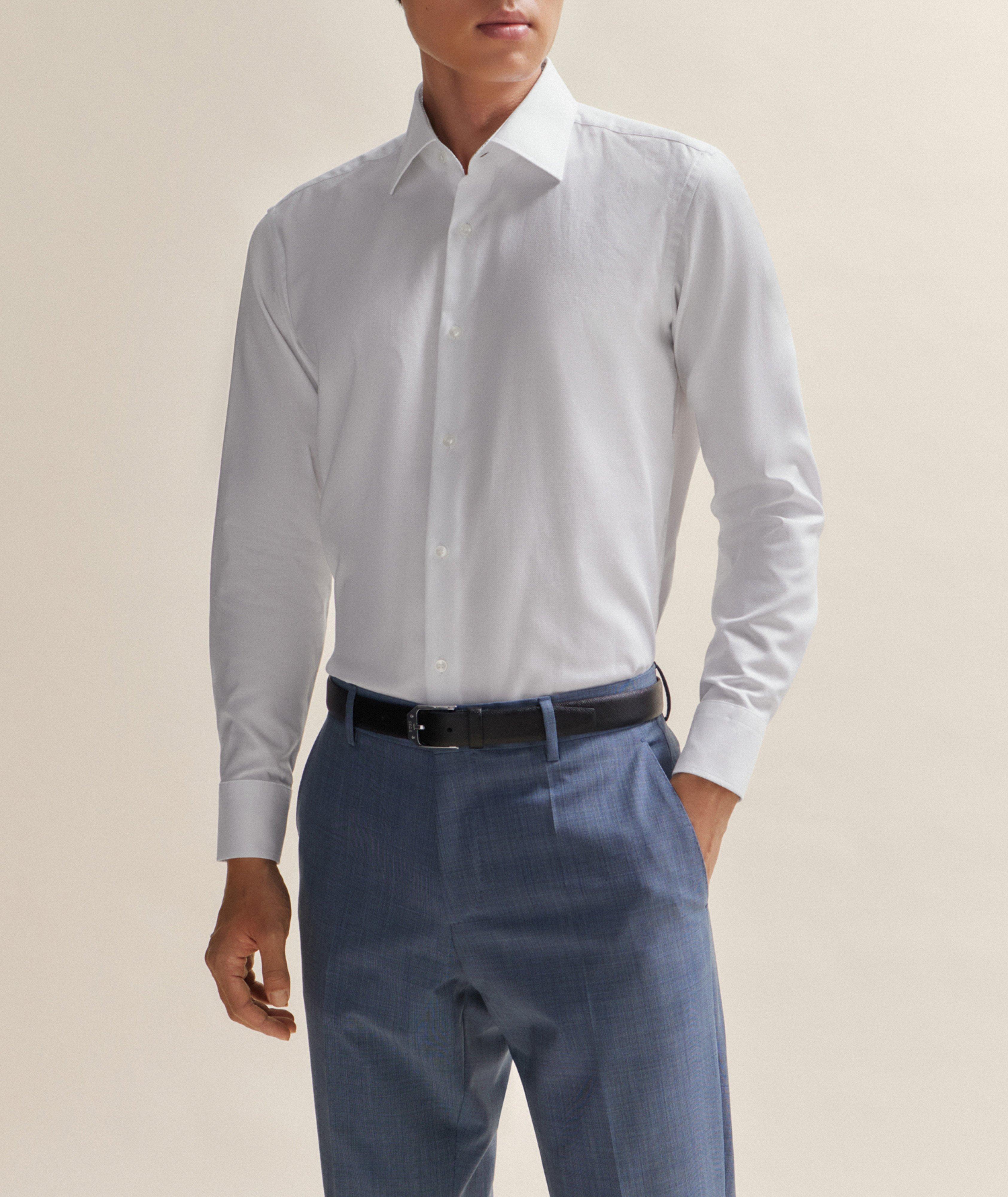 Solid Stretch-Cotton Dress Shirt image 1