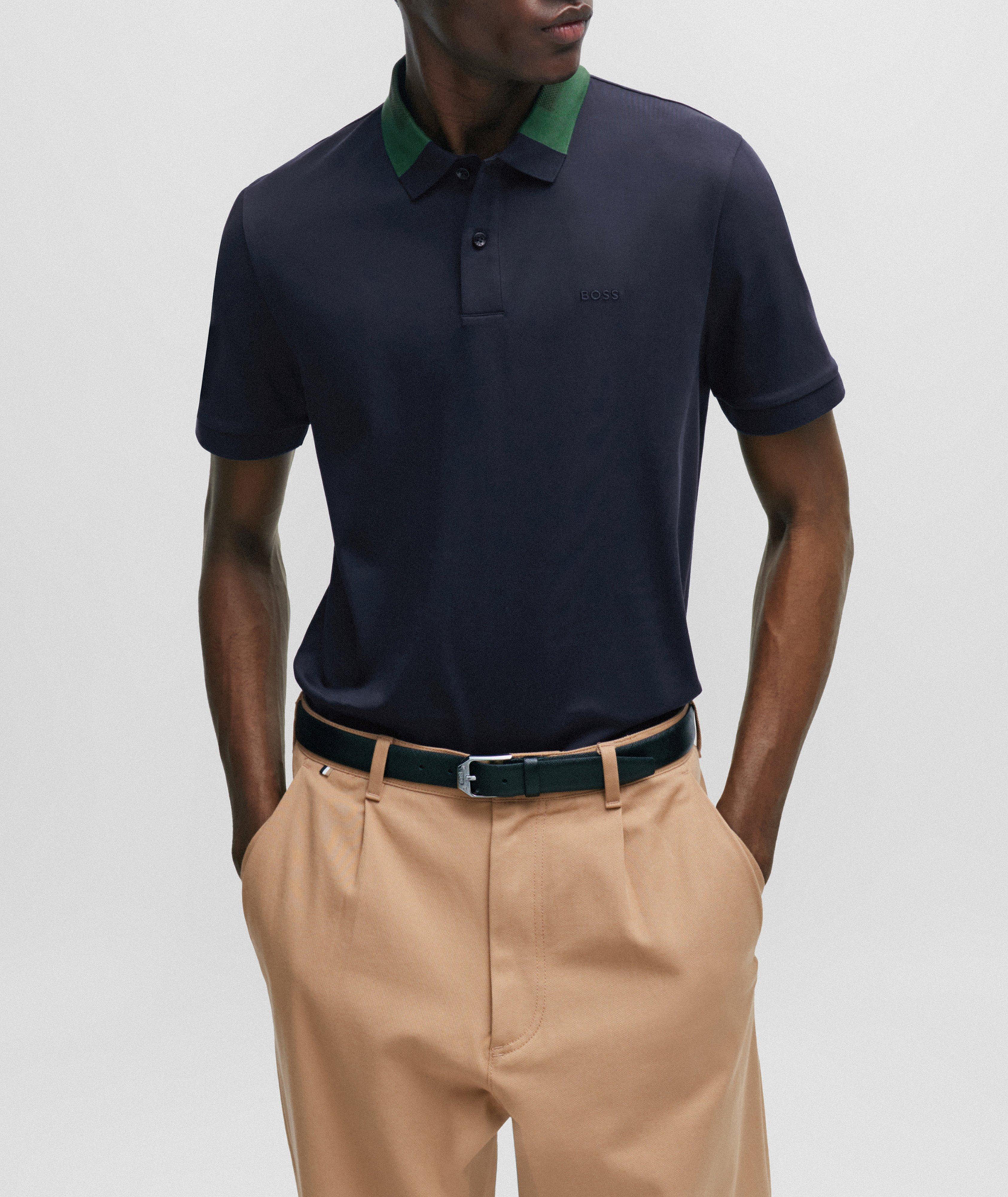 Colour-Block Collar Interlock Cotton Polo image 1