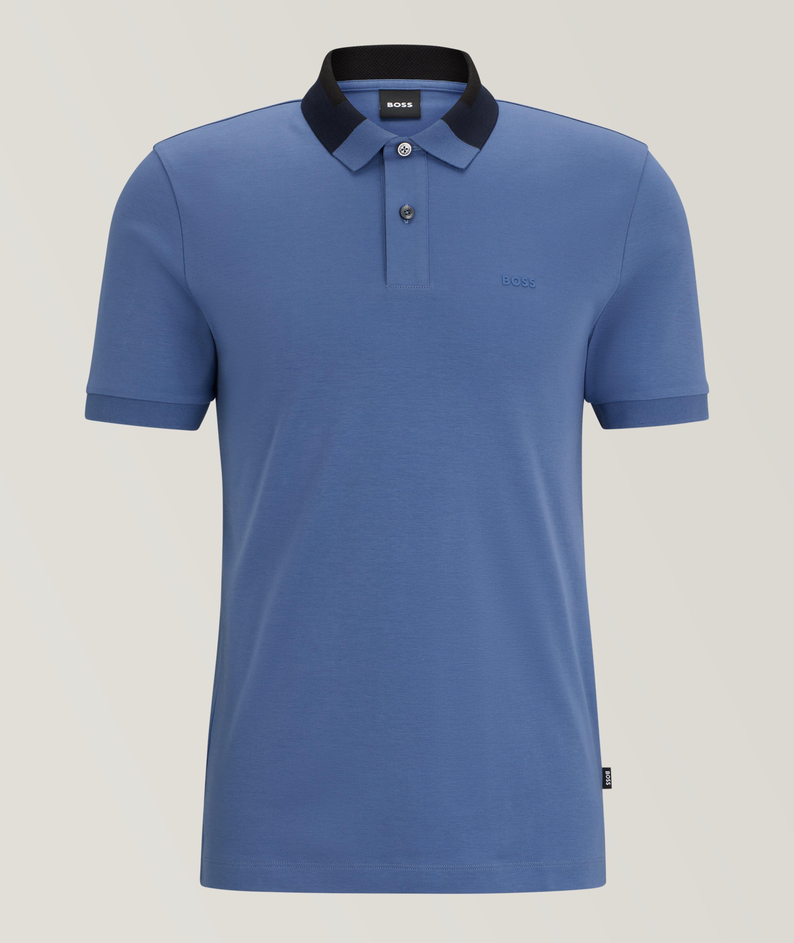 Colour-Block Collar Interlock Cotton Polo image 0