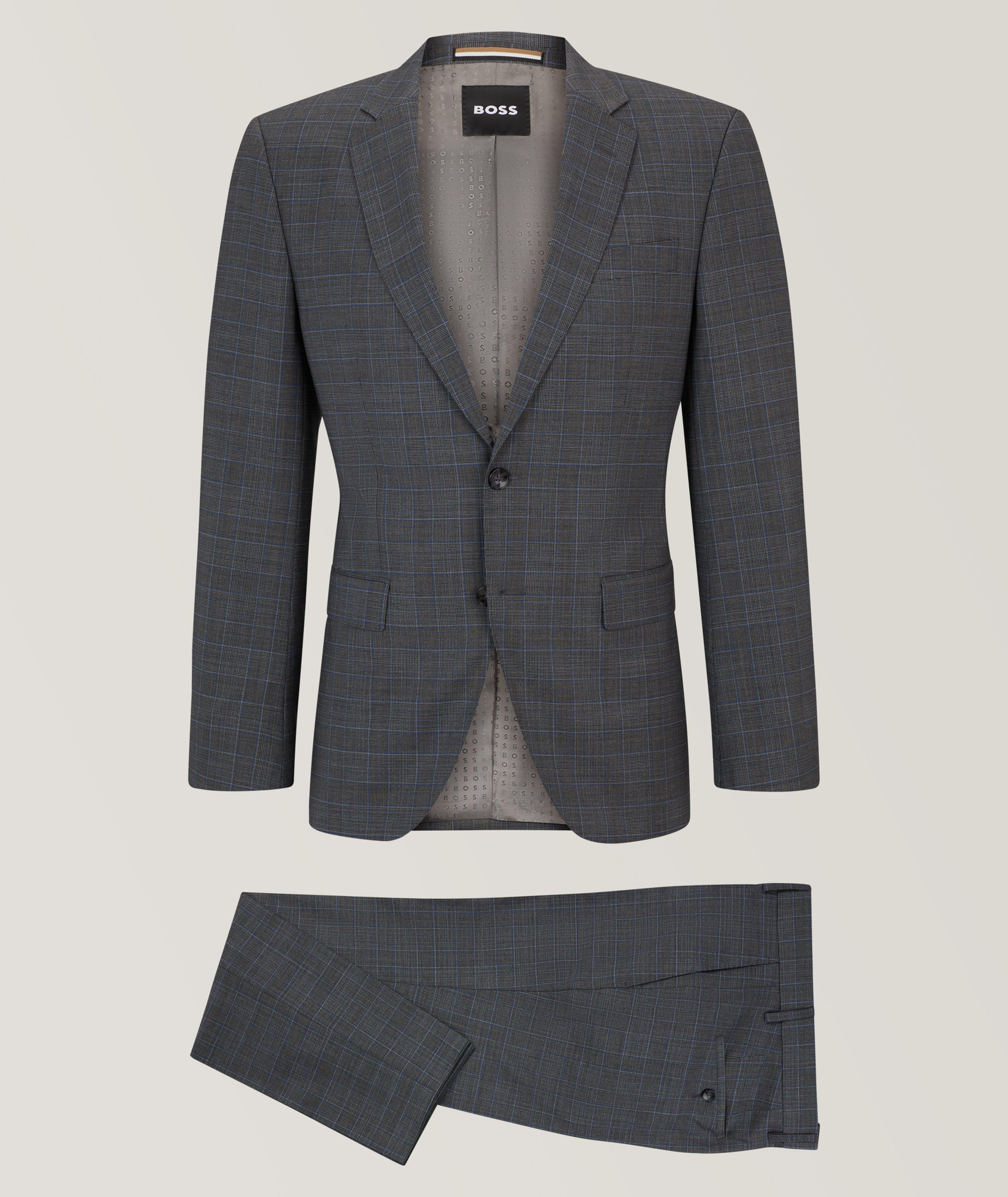 BOSS Slim Fit Checked Stretch-Wool Suit, Suits