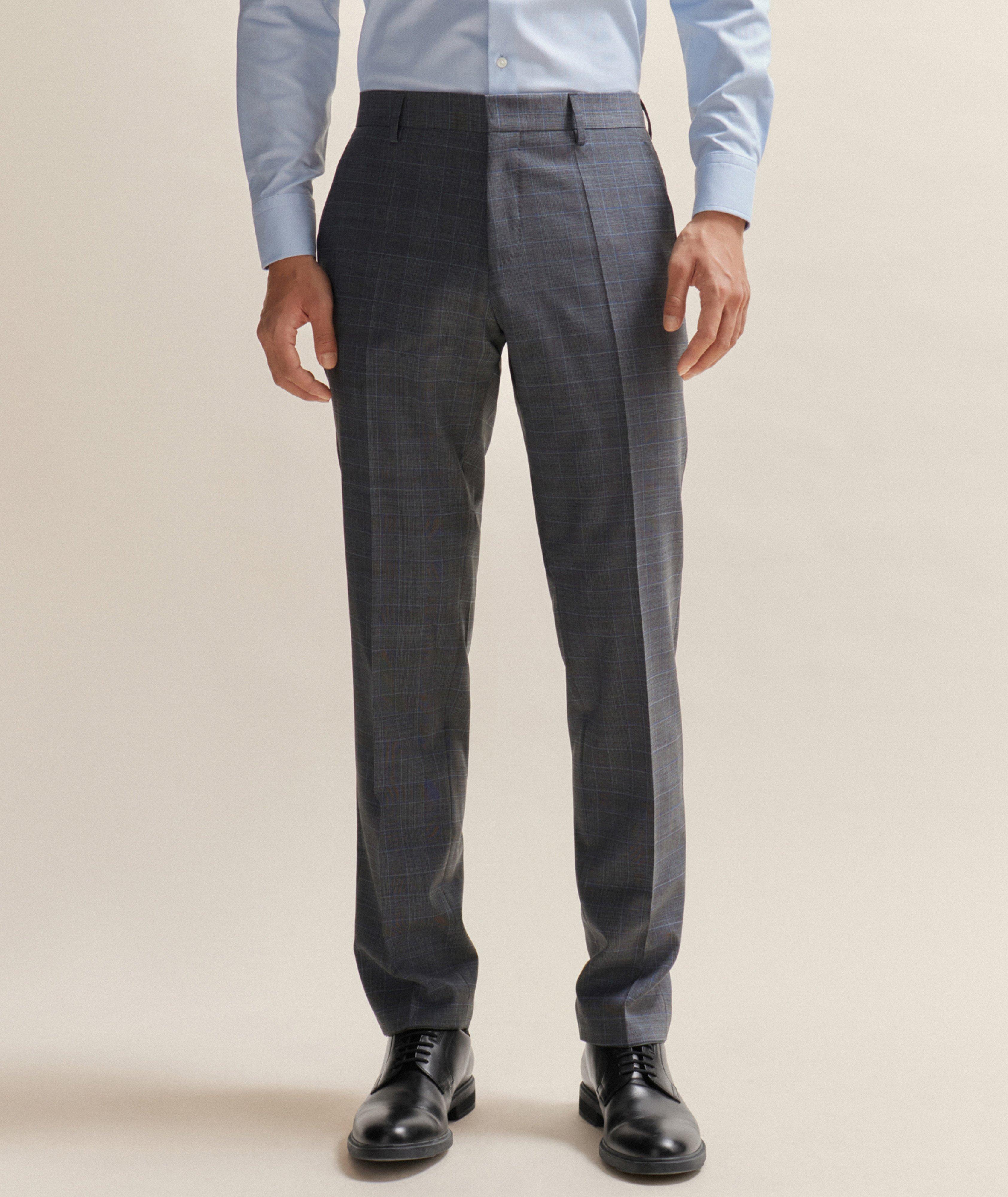 Men's Slim Fit Checked Stretch Wool Trousers