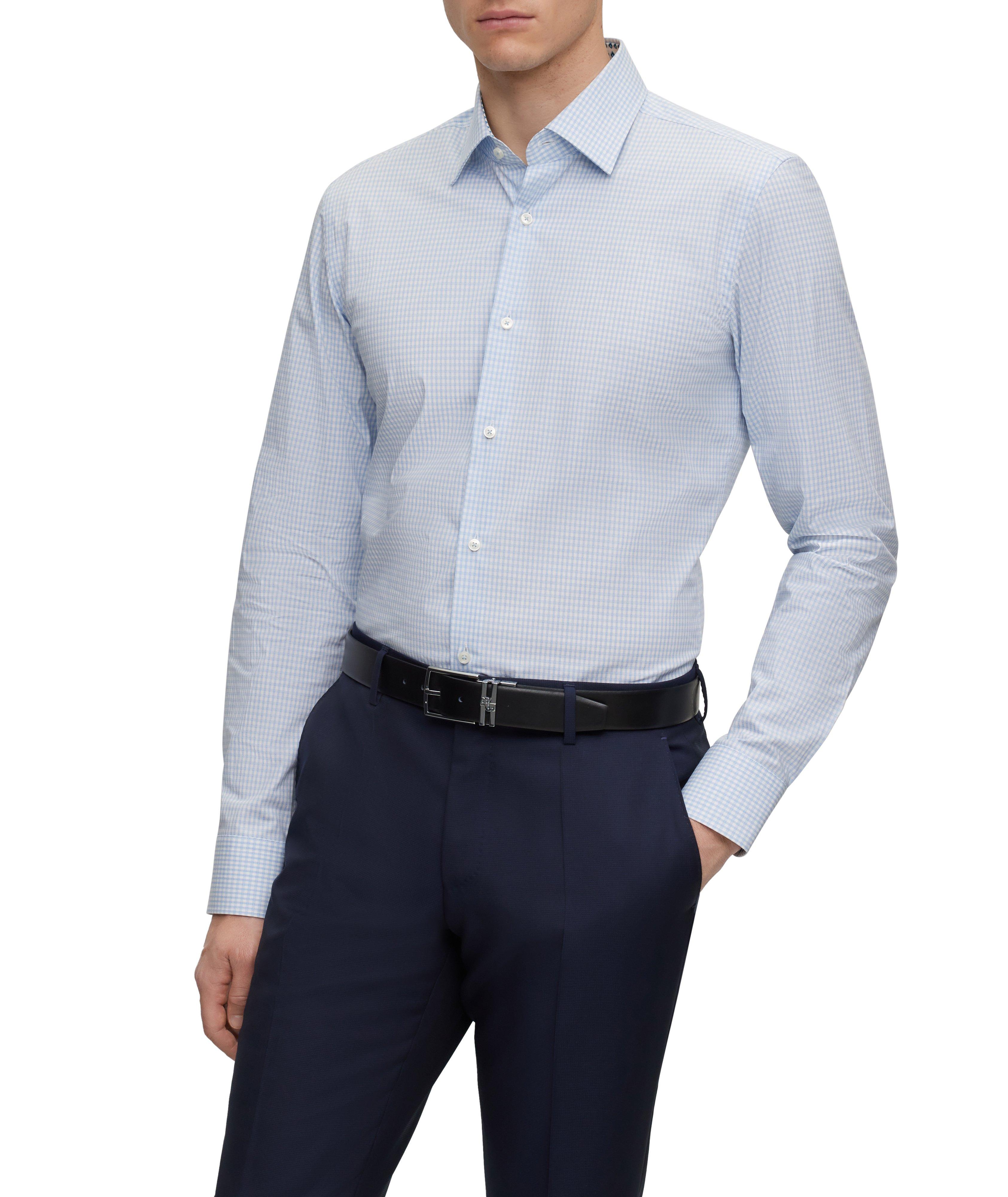 Slim-Fit Checked Stretch-Cotton Dress Shirt image 1