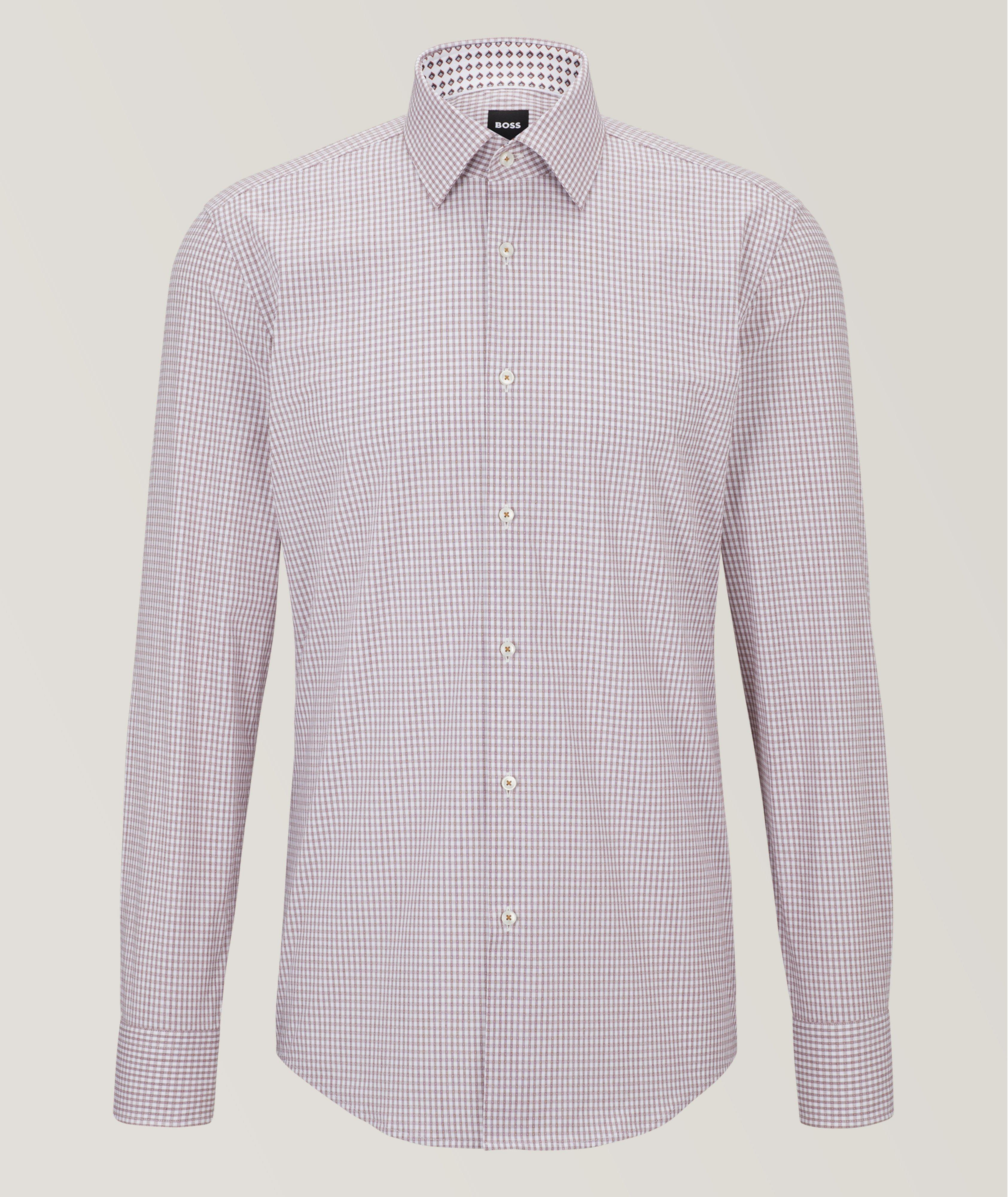 Slim Fit Checked Stretch-Cotton Dress Shirt image 0