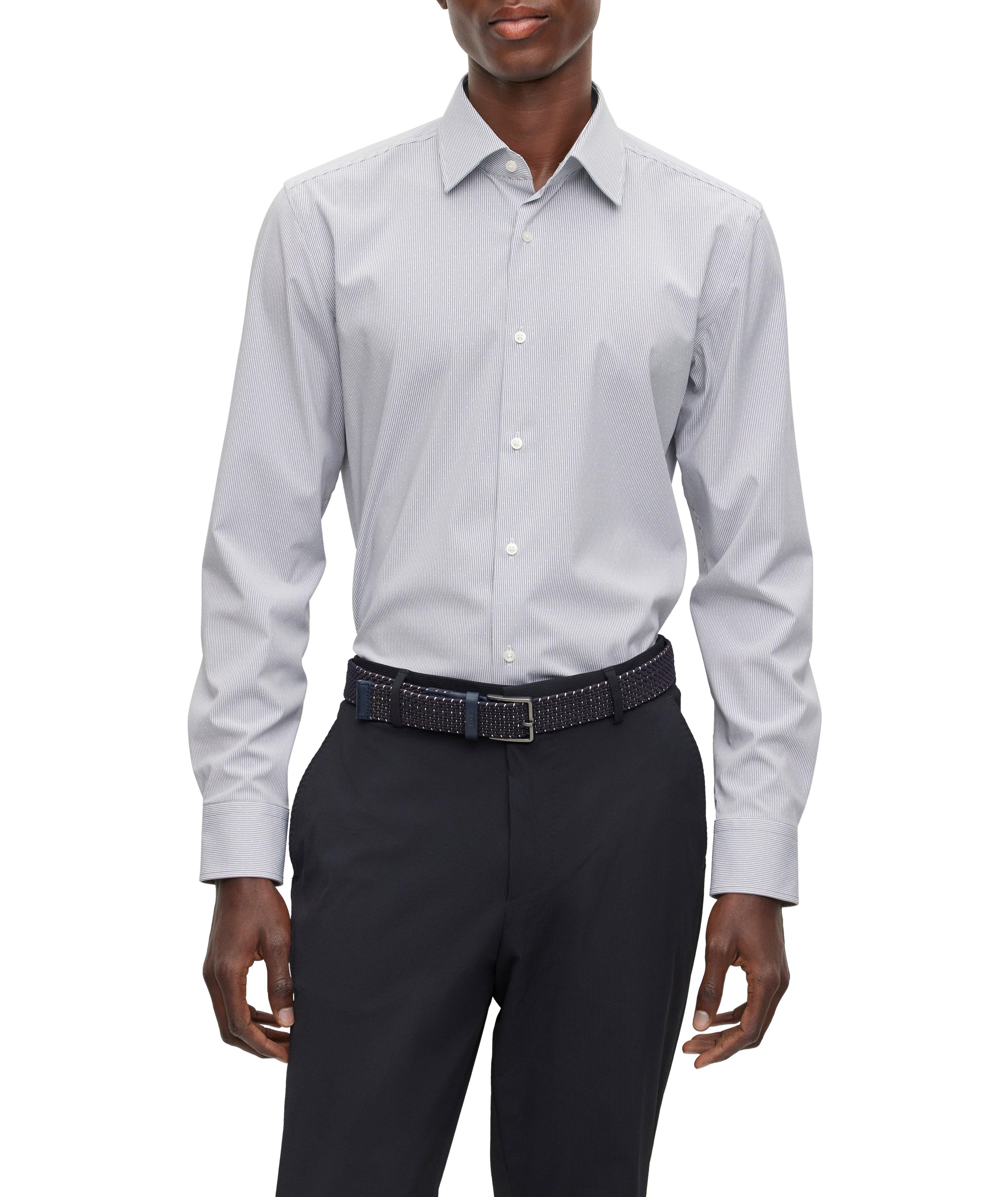 Striped Dot Stretch-Cotton Dress Shirt image 1