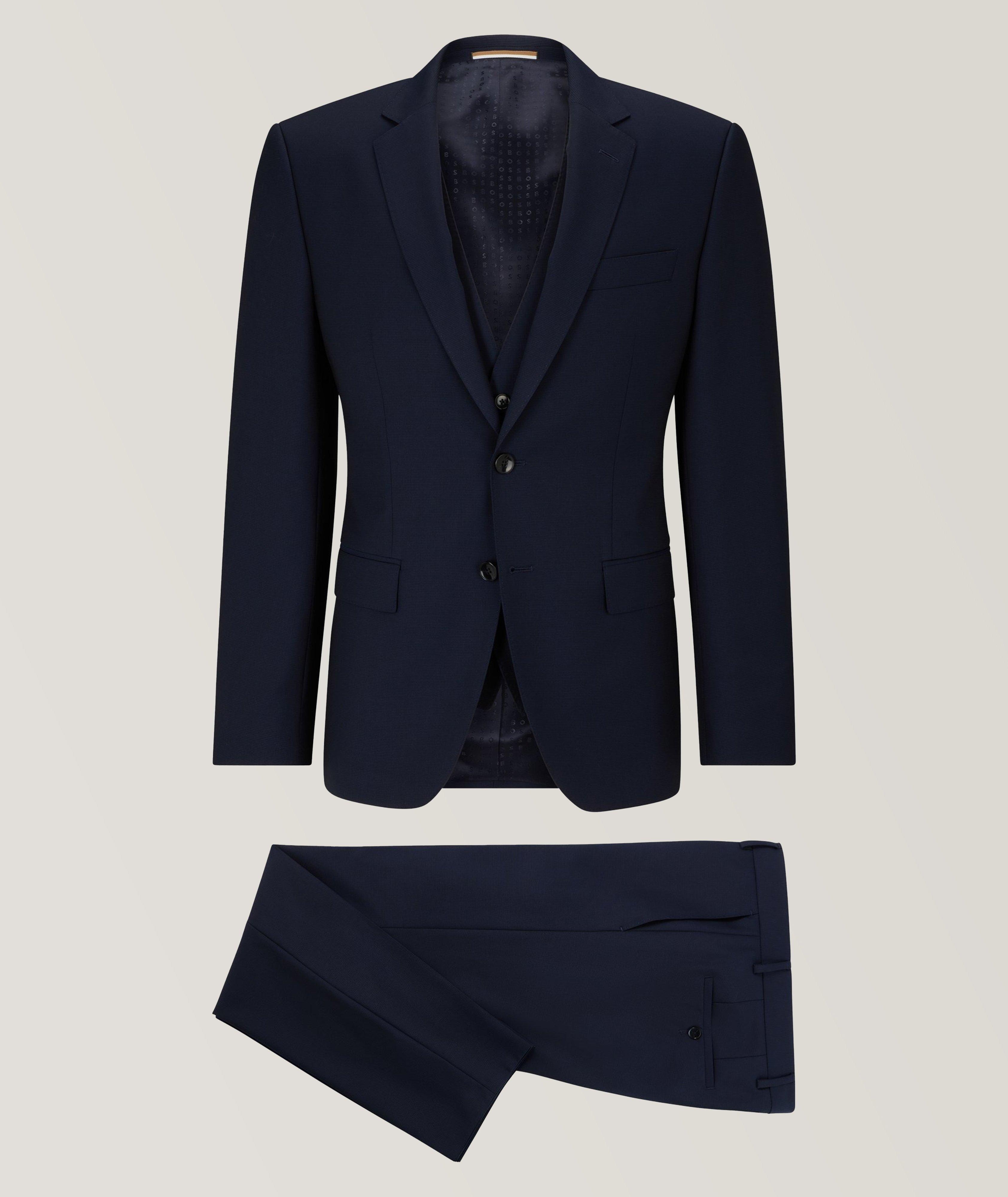 Three-piece slim-fit suit in virgin wool