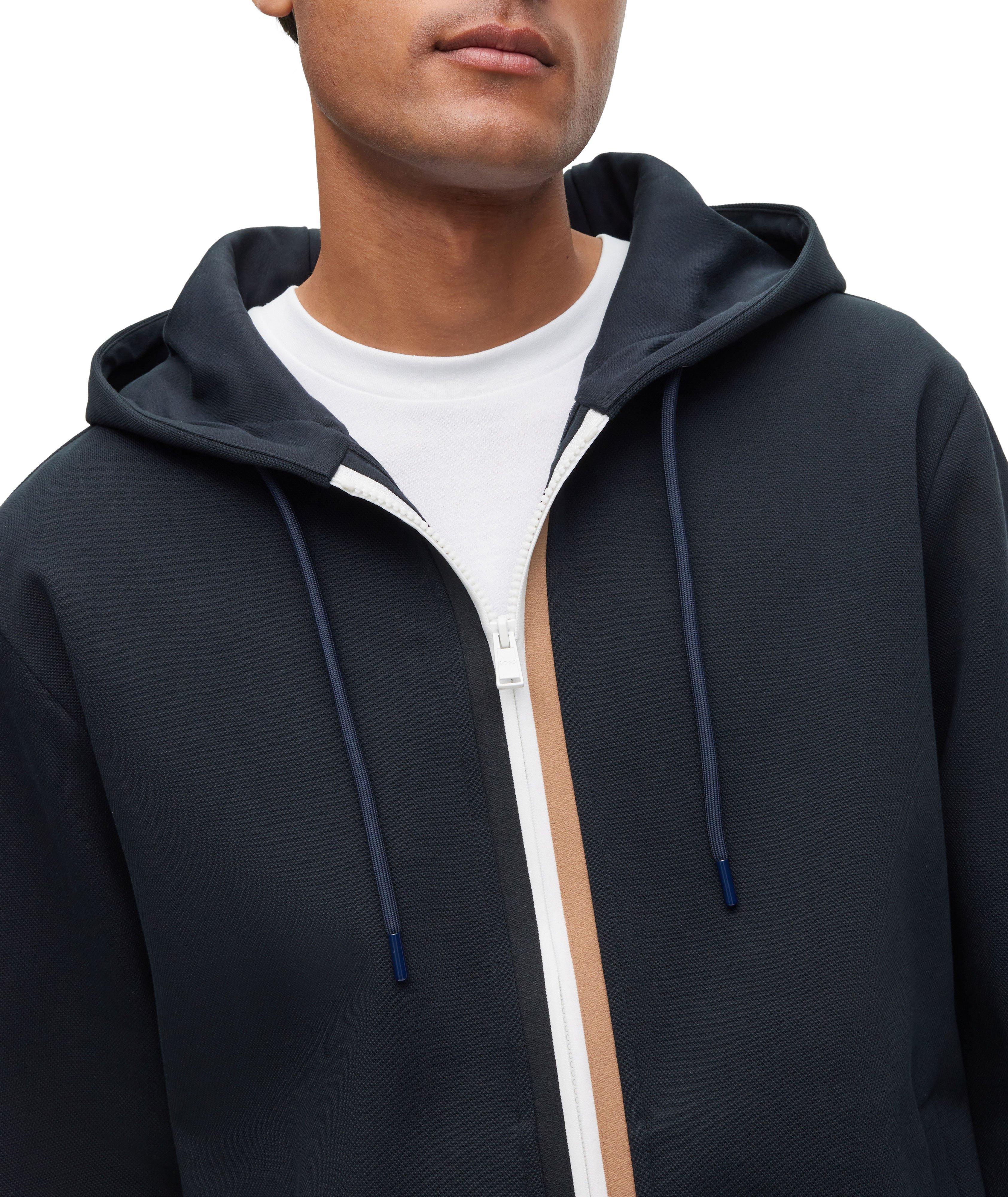 Striped Placket Full-Zip Hooded Sweater image 3