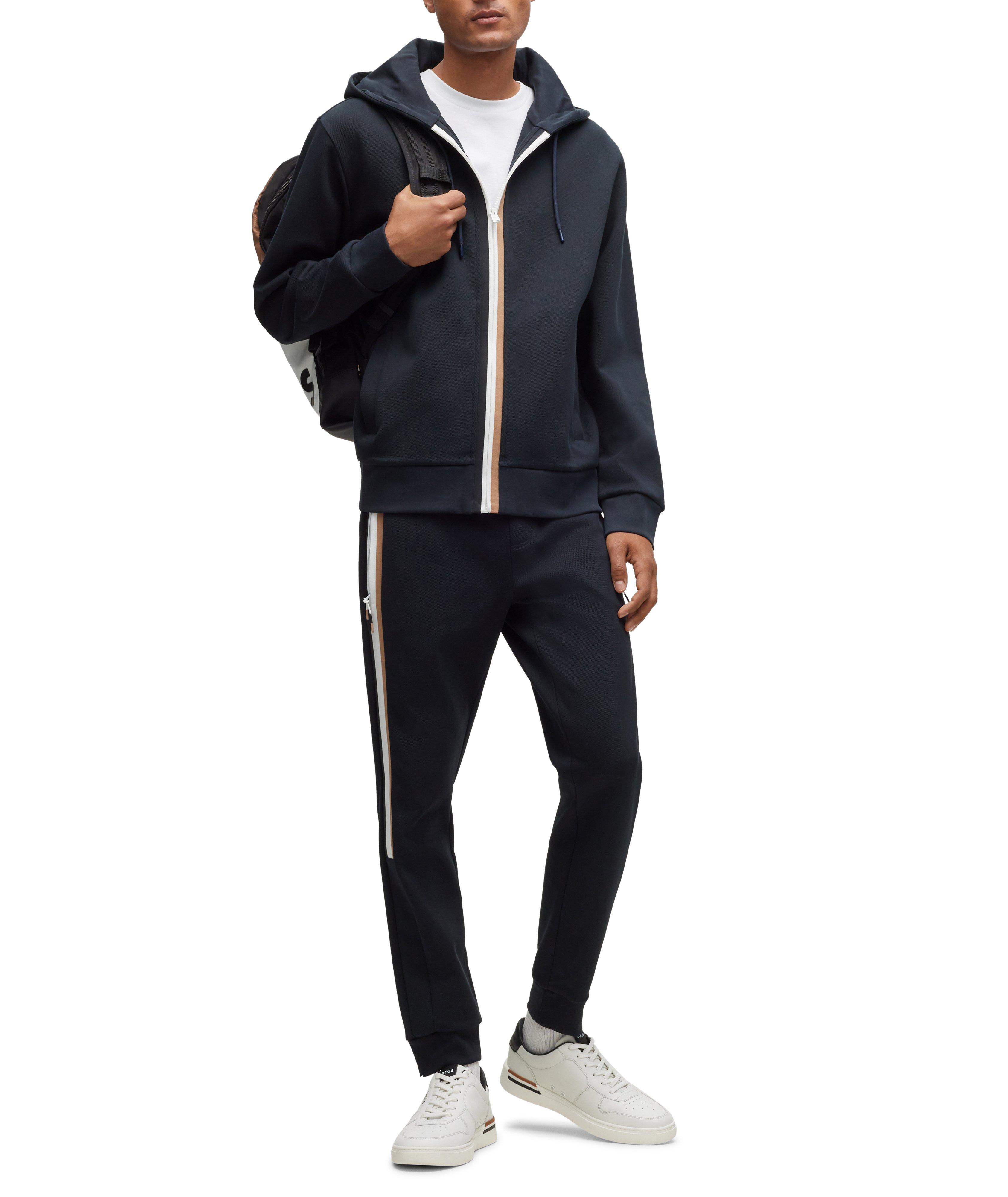 Striped Placket Full-Zip Hooded Sweater image 4